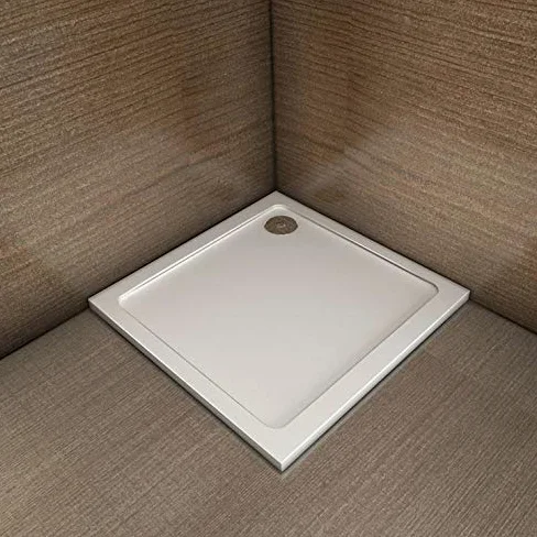 Piatto Doccia Quadtato In Marmo Minerale e Resina Mista Ultra Sottile Bianco Lucido Antiscivolo Antibatterico 70x70x3cm