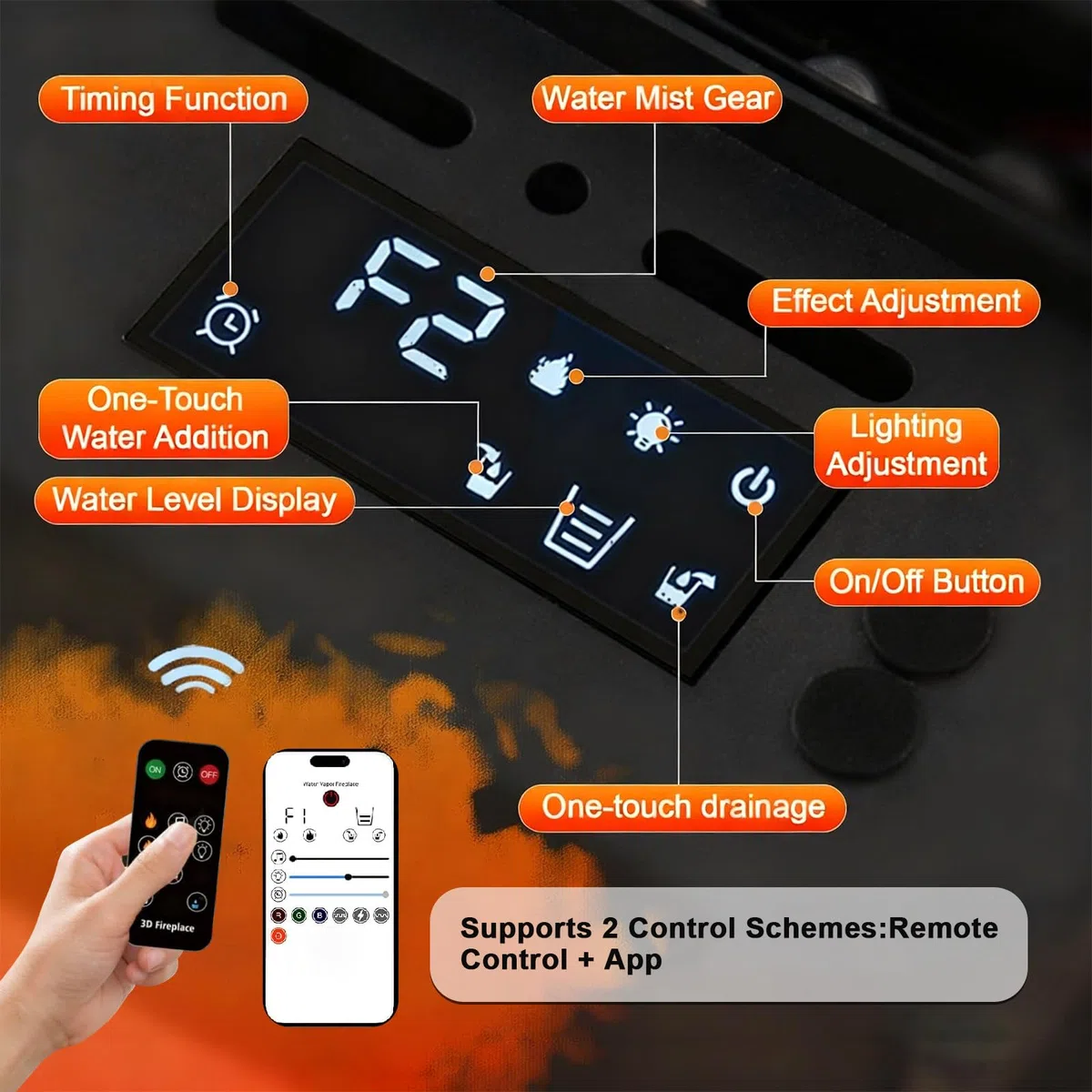 Inserto Del Camino Del Vapore Del Vapore D'acqua 3D, Umidificatore Elettrico Incassato Con Fiamma E Neve Realistiche, Luminosità Regolabile, Telecomando E Controllo Del Tocco Per L'arredamento Domesti