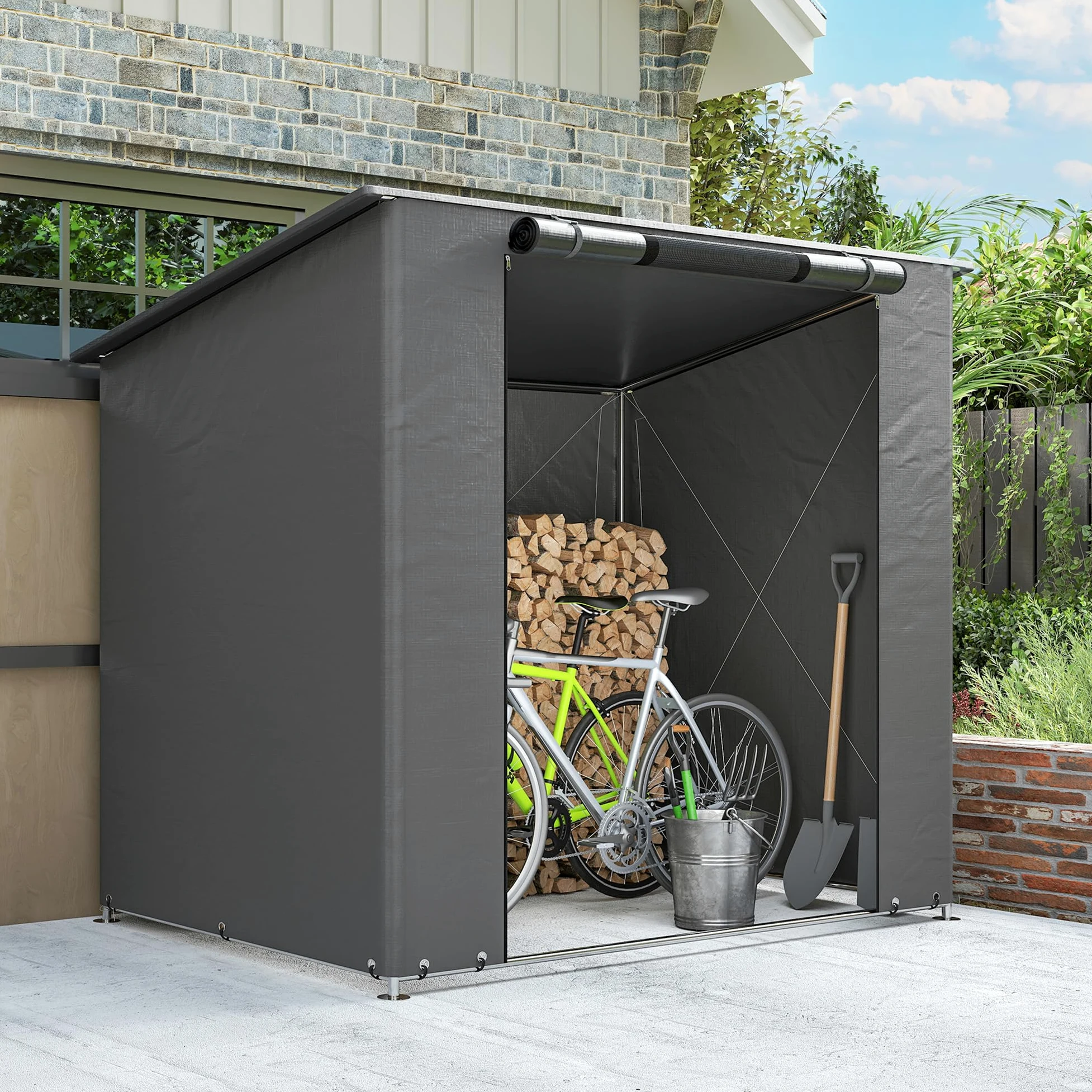 Outsunny Tenda da Garage Impermeabile 1,9x1,2 m con Tetto a Falda Unica, Porta con Cerniera Avvolgibile, Finestra con Telaio Metallico Rinforzato, Resistente ai Raggi UV