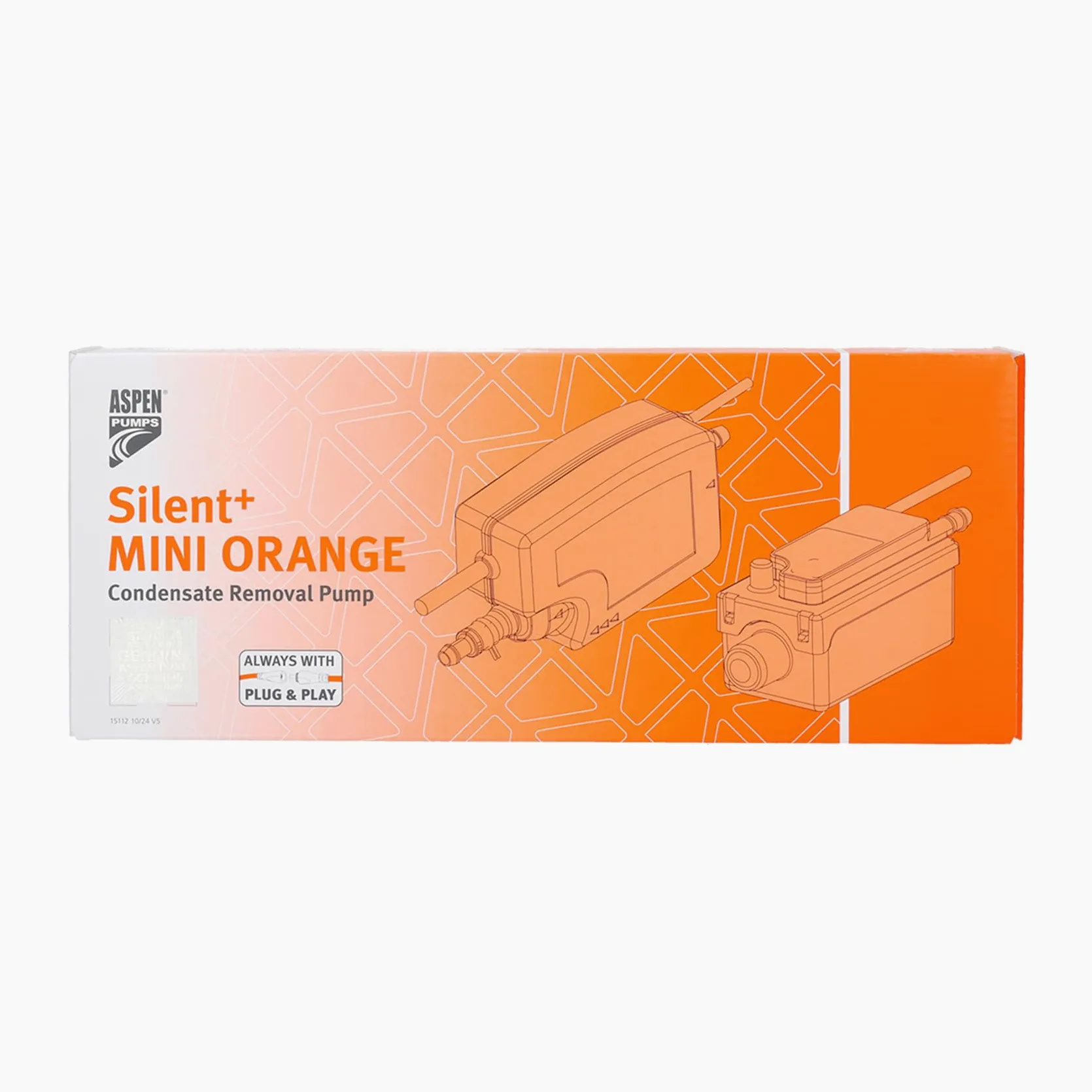 Aspen Pumps Silent+ Mini Orange FP3430, Pompa Scarico Condensa Climatizzatore, Minipompa Condensa per Split Fino a 40 kW, 35 L/h, 10 m, Silenziosa 16 dB(A), 5‭ª Generazione