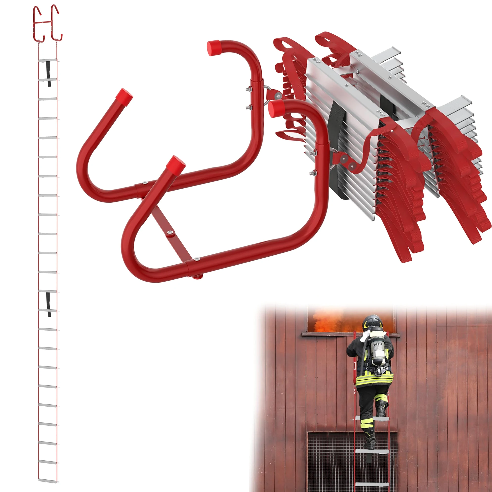 YRHome Scala di salvataggio pieghevole in alluminio, 15 m, per uso domestico, scala di sicurezza pieghevole, scala antincendio, per situazioni di emergenza, 450 kg, per casa, ringhiere, balcone
