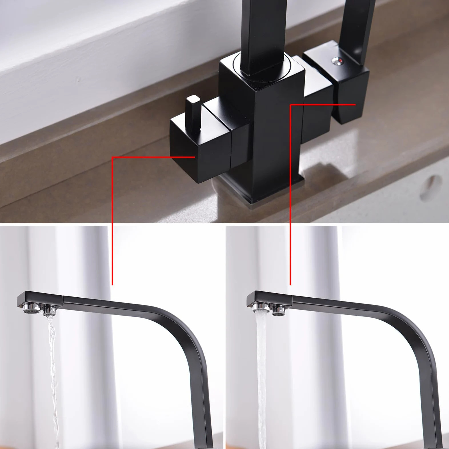 XJTNLB Rubinetto Cucina 3 Vie con Doccetta Estraibile Nero Rubinetto Depuratore Acqua Miscelatore Da Cucina Monocomando