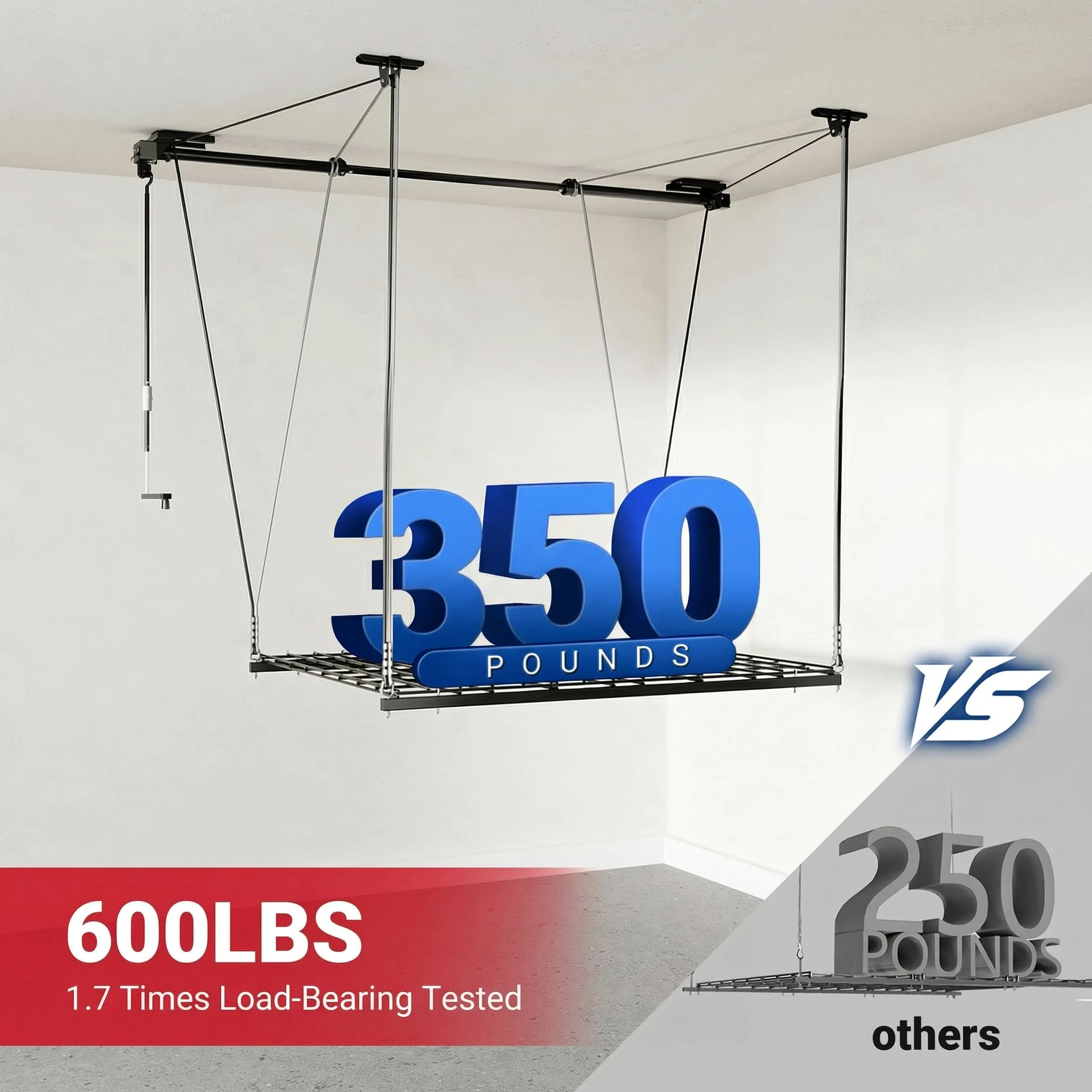 FLEXIMOUNTS GL1 - Scaffale di sollevamento per garage, 1,2 x 1,2 m, in metallo resistente, sistema di organizzazione regolabile con asse da 180 cm, peso 136 kg, nero