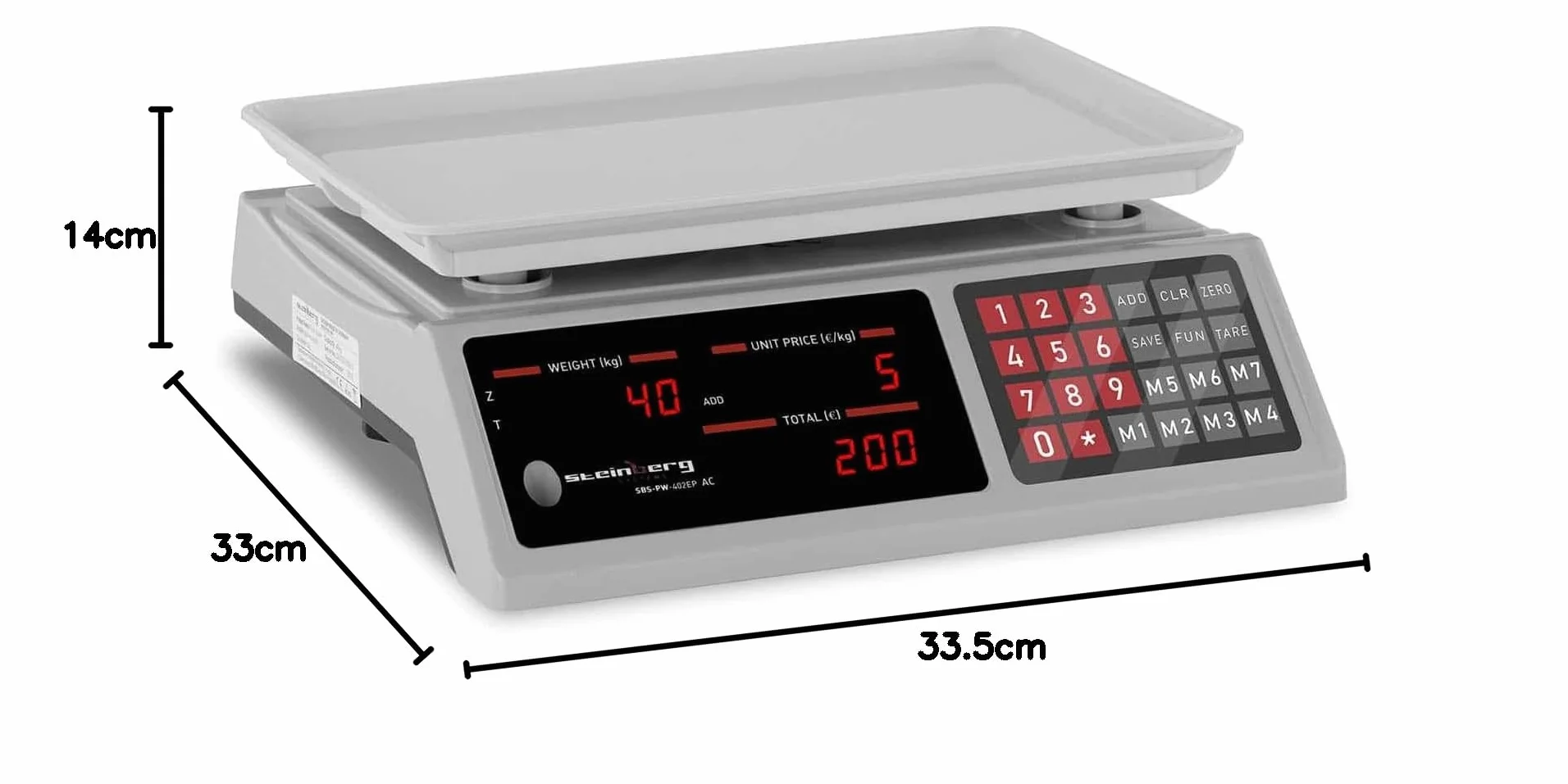 Steinberg Bilancia Contapezzi Bilancia di Controllo SBS-PW-402EP (Plastica ABS, 4 V, 8 ore, 4 Ah, 0-40 kg)