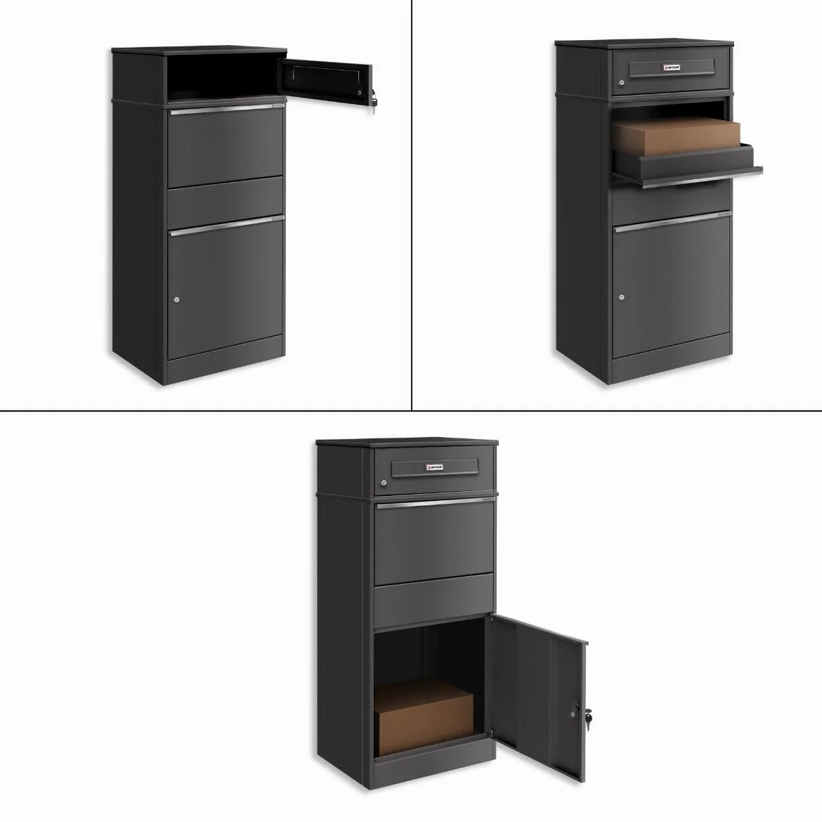 Metzler cassetta postale e box pacchi XXL da esterno acciaio zincato verniciato a polvere grigio micaceo DB 703 con targhetta nome intercambiabile sicura resistente intemperie design moderno