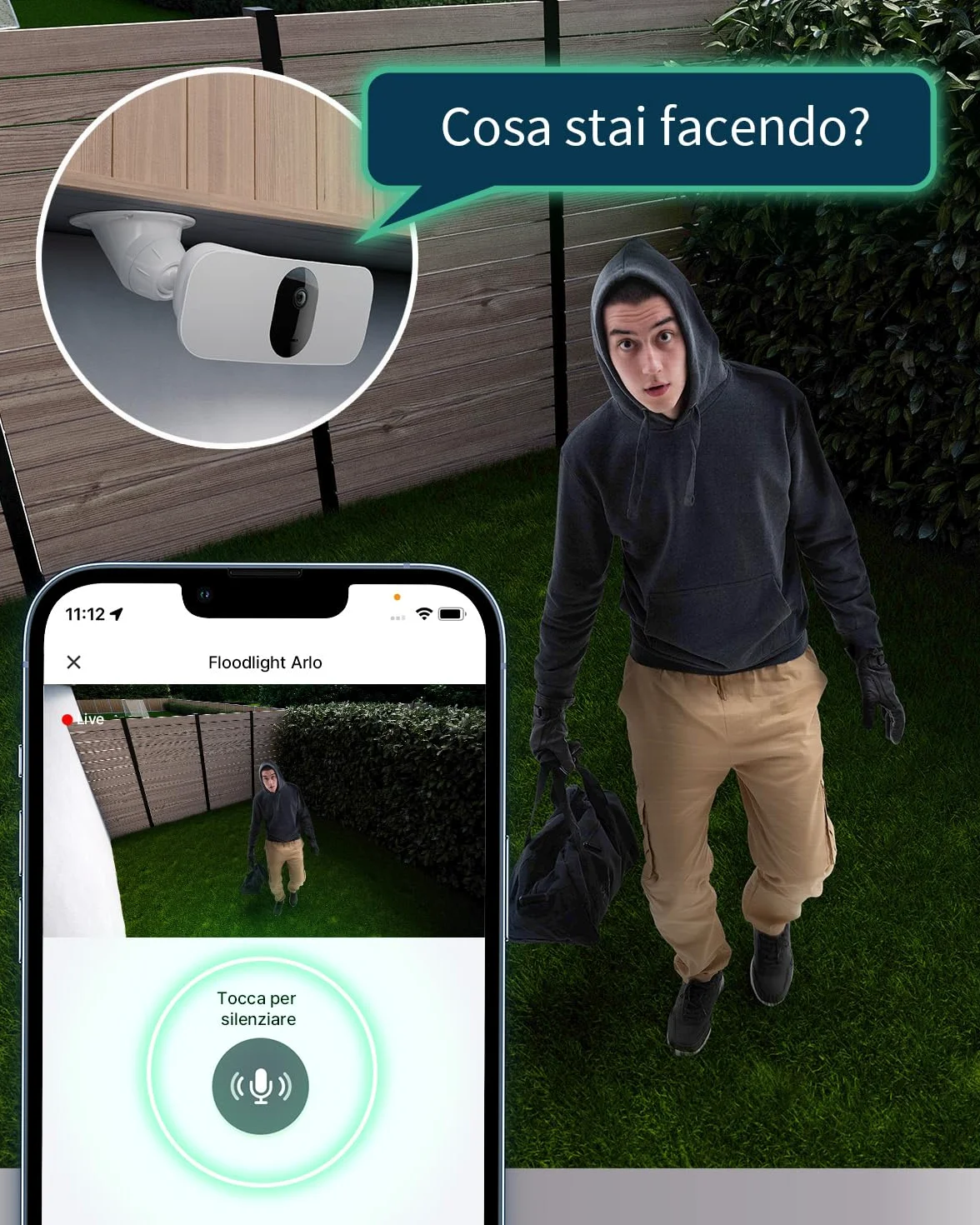 Arlo Videocitofono Wireless HD e Telecamera con Faretto 2K WiFi Bianca – Protezione Intelligente per la Casa, Visione Notturna, Rilevamento del Movimento, Audio Bidirezionale, Compatibile con Alexa
