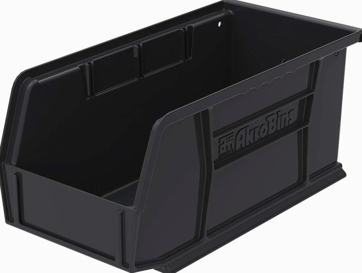 Akro-Mils 30230 AkroBins Plastic Storage Bins, Space-Saving Stackable Bins for Garage, Pantry, Craft Organization, 27,6 cm x 14 cm x 12,7 cm, neri, confezione da 12