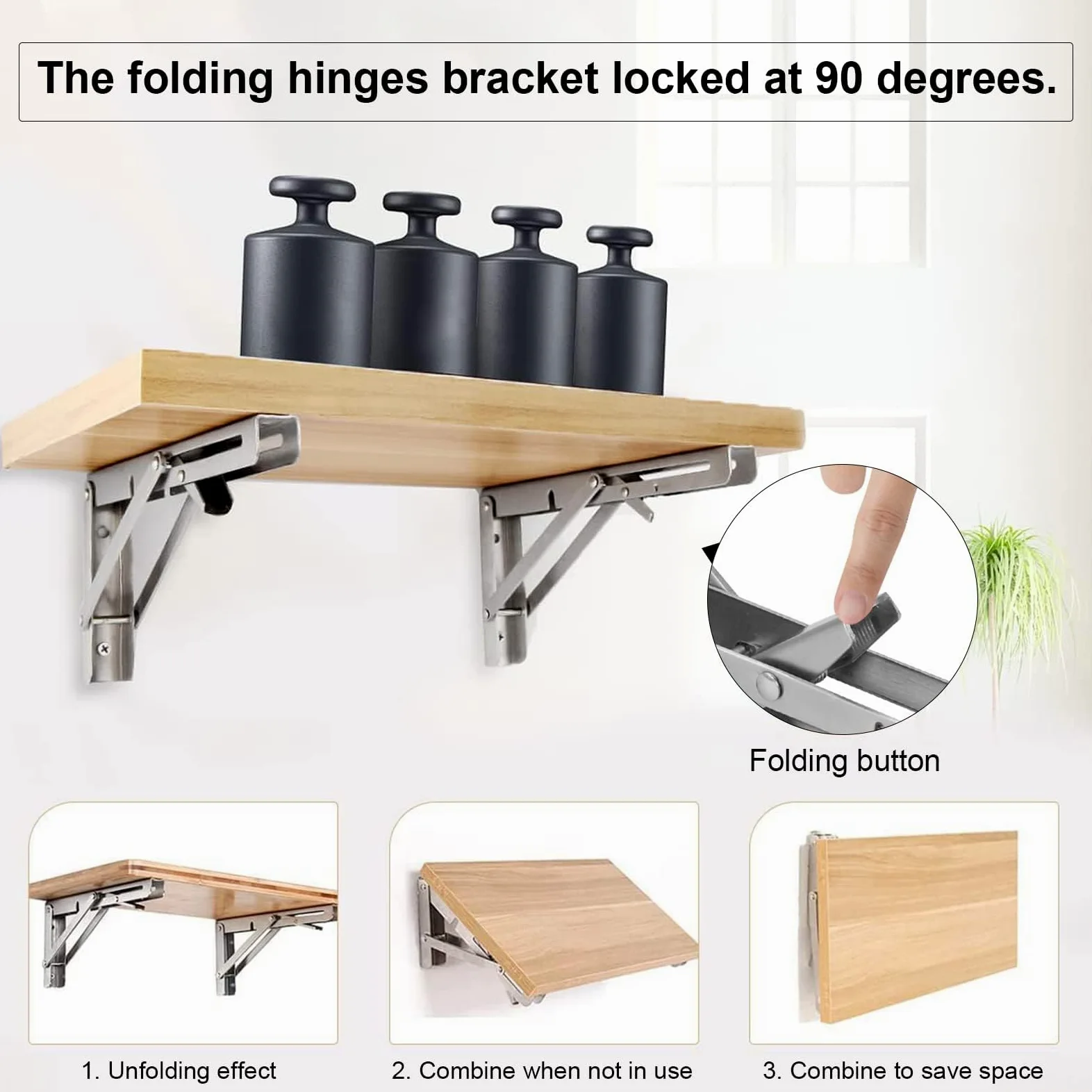 Staffe per mensole pieghevoli 4 PEZZI – Staffe da tavolo a parete resistenti, supporto per mensole pieghevole in acciaio inossidabile per banco da lavoro, scrivania, tavolo – 45 cm