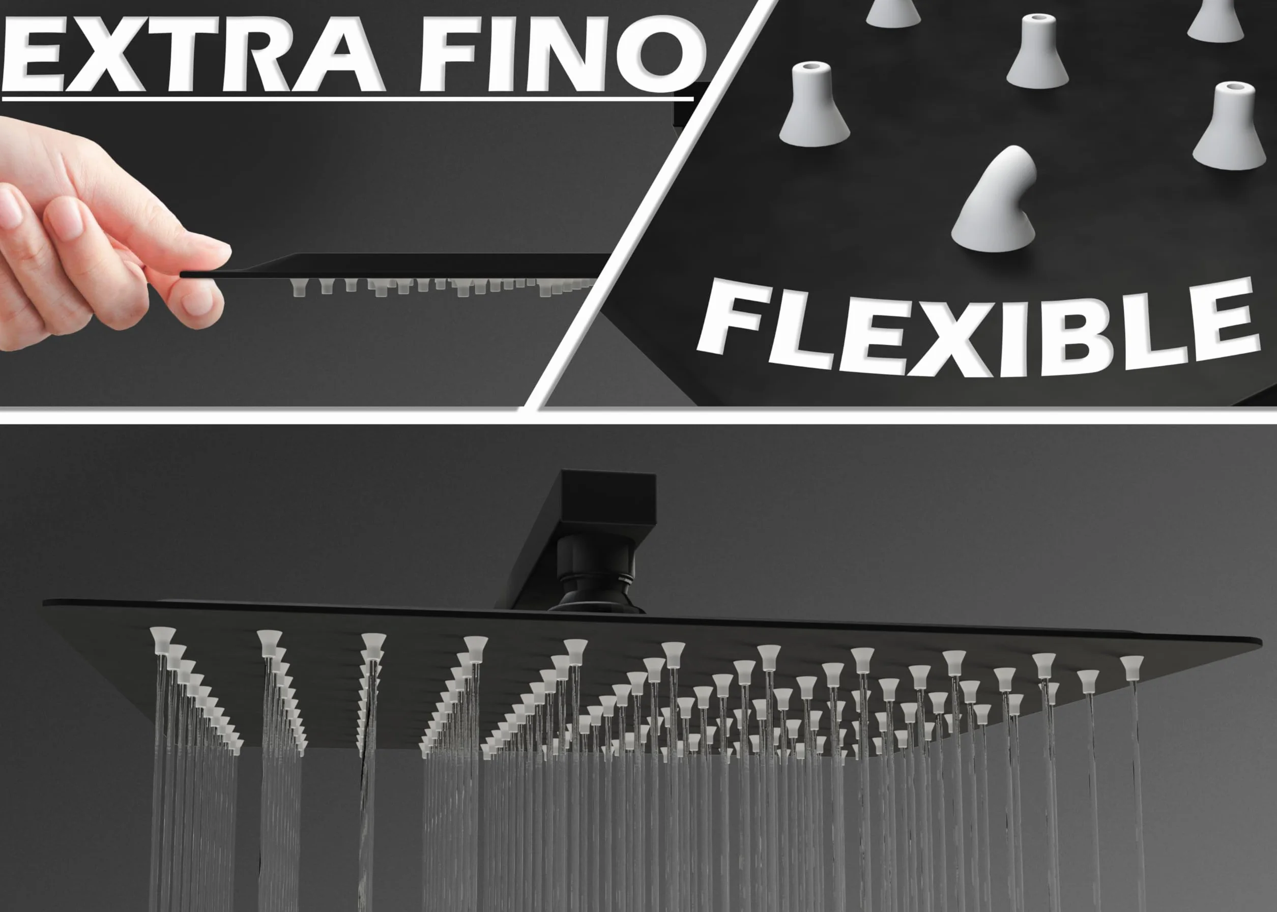 VALAZ Doccia Incasso Nero Opaco | Miscelatore Doccia Incasso Spruzzatore Effetto Pioggia | Installazione a Parete Facile | Inossidabile, Rotondo, Spruzzatore 20 cm, Serie Miño