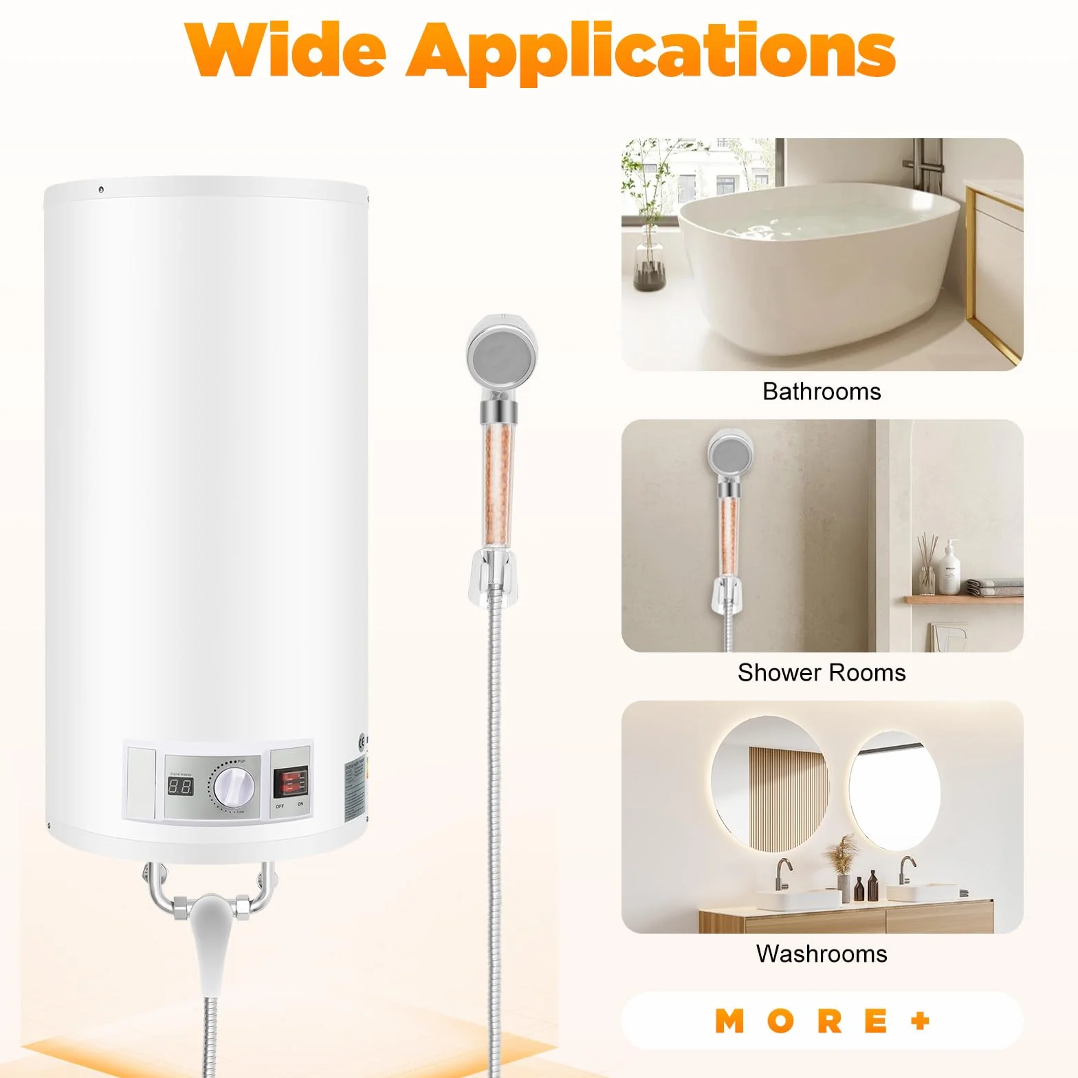 Serbatoio acqua calda elettrica 2000 W Smart Boiler a parete scaldabagno 80 L incl. valvola di sicurezza, soffione doccia e tubo, IPX4, temperatura di riscaldamento 25-75 ℃