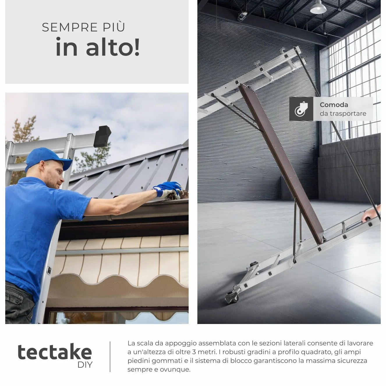 tectake® Scala Alluminio 4 in 1 Multifunzione con Piattaforma da Lavoro, Ponteggio da Lavoro con Ruote, Scala in Alluminio Pieghevole, Trabattello da Lavoro