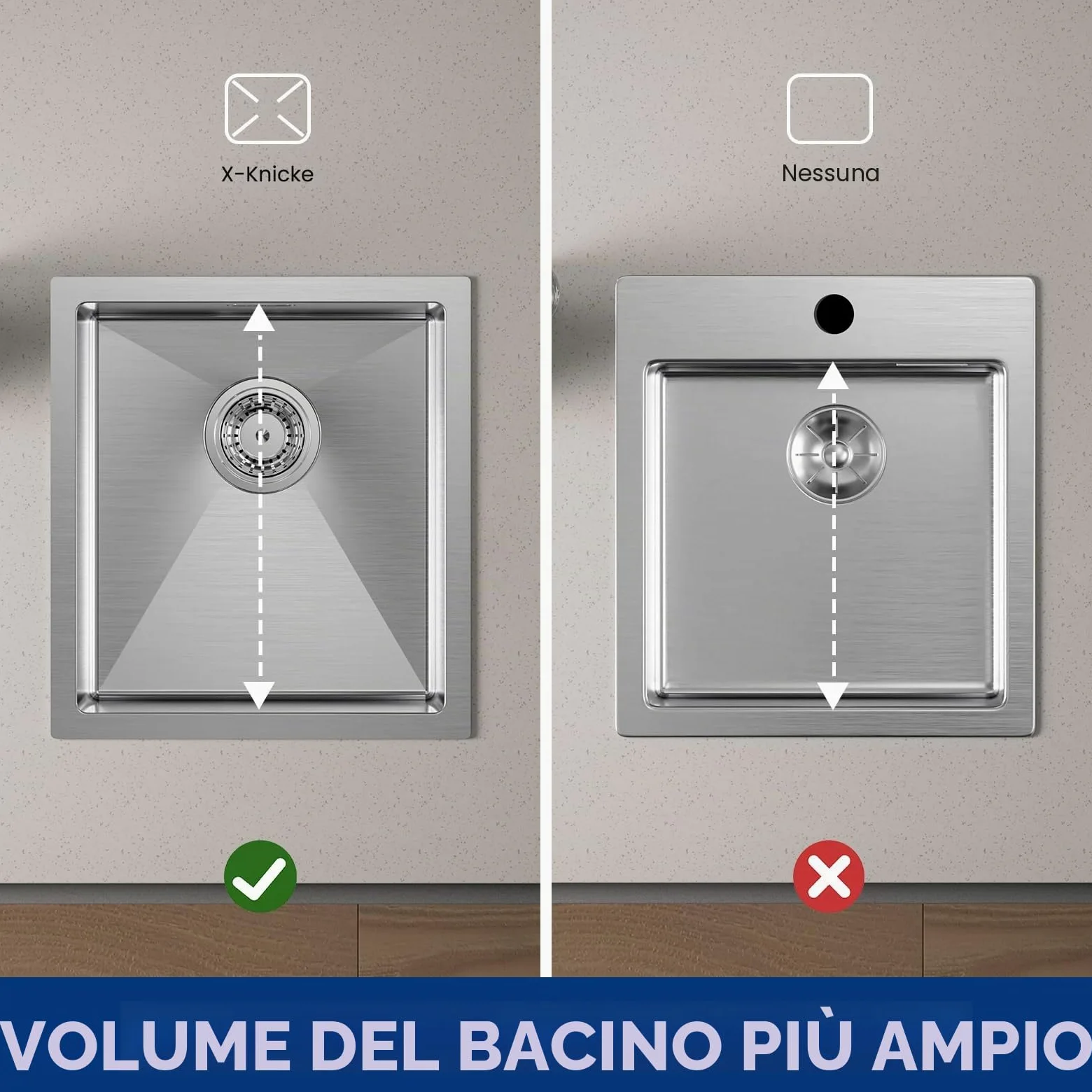 CECIPA Lavandino Cucina 40x44cm, Lavello Cucina 1 Vasca in Acciaio Inox, Lavabo Cucina Moderno Con l'Ultimo Sifone e Troppopieno, Lavelli da Cucina
