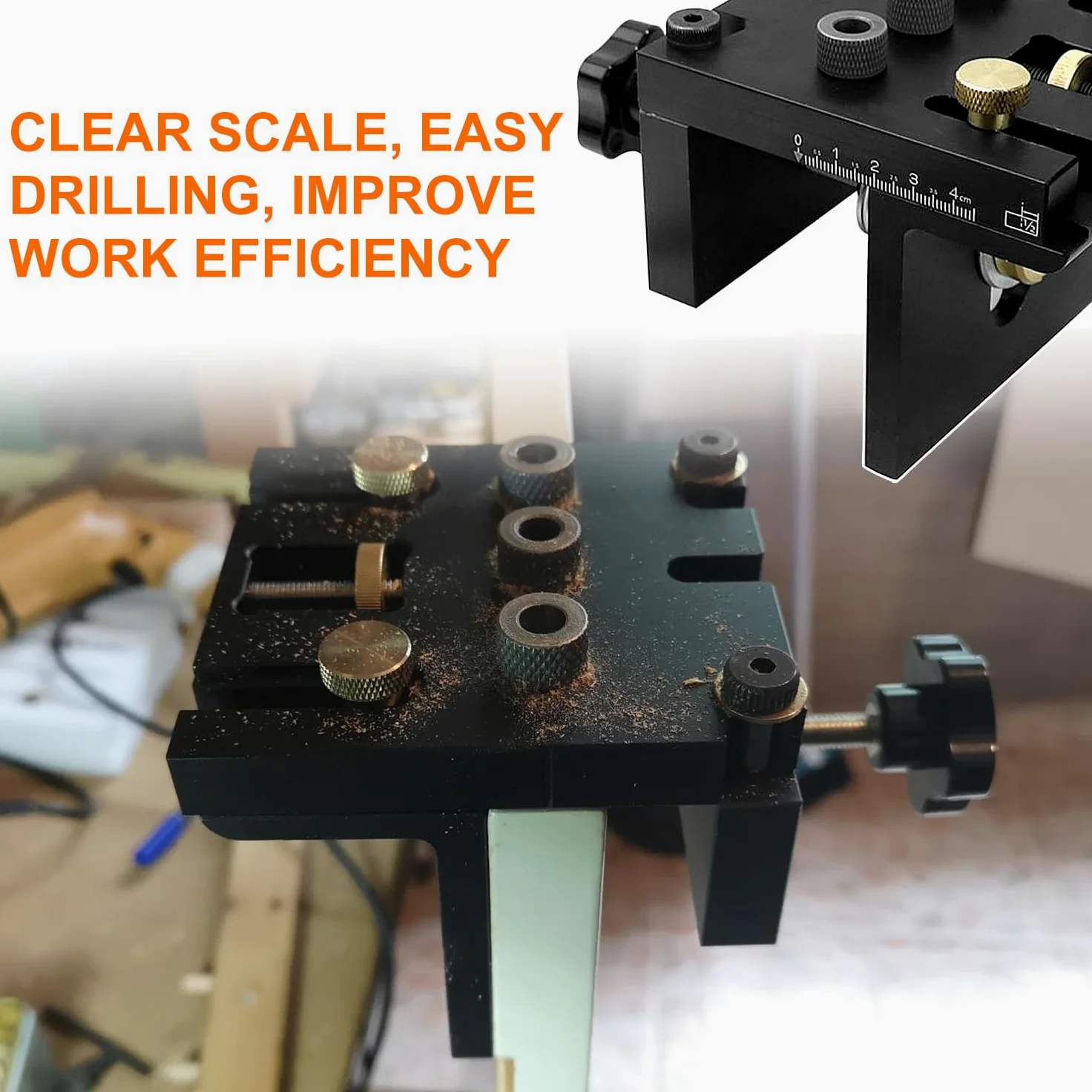 3 in 1 Dima per Spinatura Legno set, Foratura Precisa di Tasselli Legno 6/8/10/15 mm, Modulo Rimovibile, Strumento Ausiliario Tasselli con Clip Posizionamento, Strumento Ausiliario Foratura (nero)