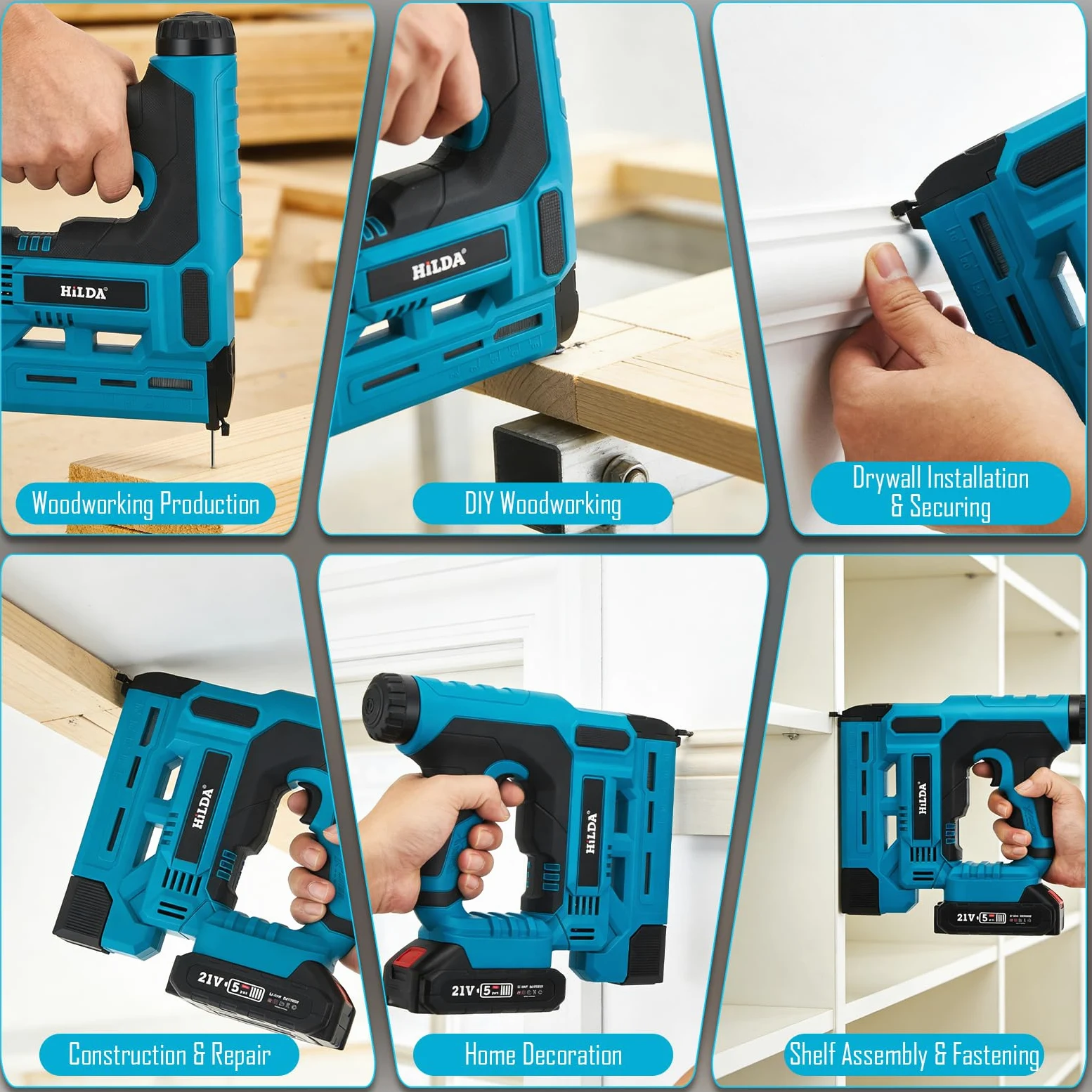 Set di chiodatrice elettrica a batteria Chiodatrice e graffatrice 2 in 1 con 2 batterie da 2.0Ah, 1000 chiodi/graffette inclusi - Profondità di chiodatura regolabile lavori di falegnameria e fai da te