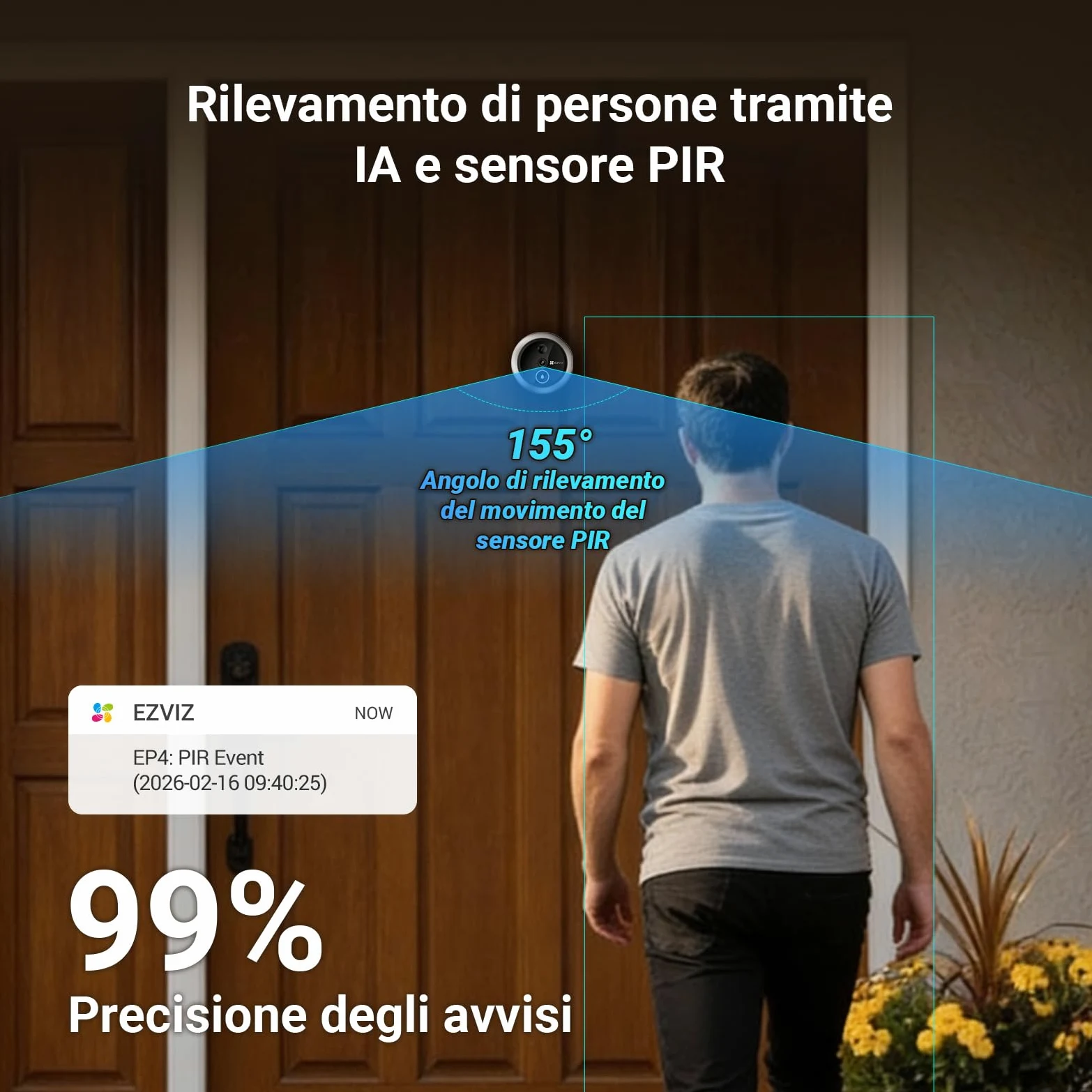 EZVIZ EP4 Spioncino Digitale WiFi 4K con Schermo Touch da 5,5", Batteria 7100mAh, Riconoscimento Facciale AI, Audio Bidirezionale, Visione Notturna, Rilevamento PIR, Supporta MicroSD 512GB, Argento