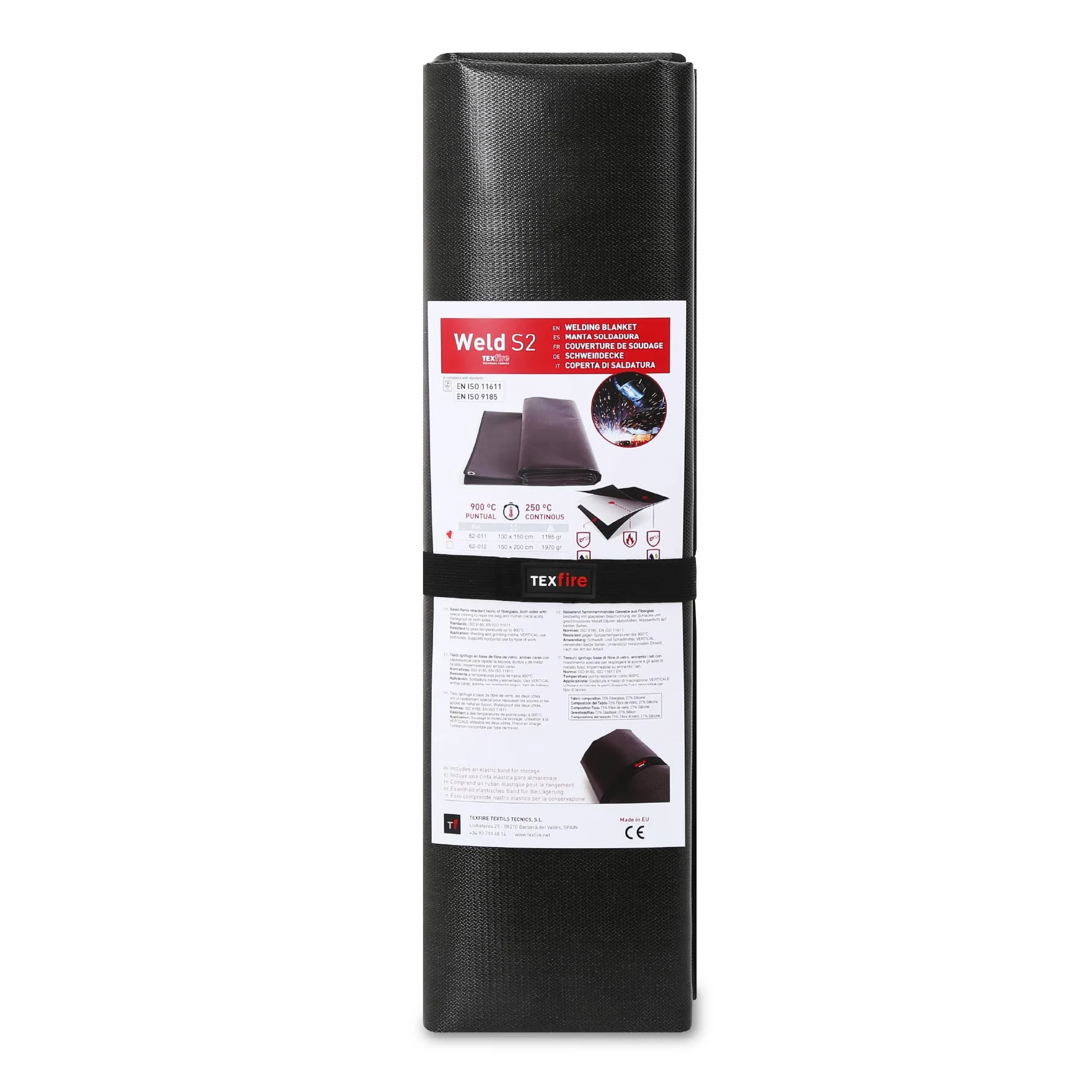TEXFIRE | Coperta ignifuga per saldatura WELD S2. Resiste fino a 900ºC. Resiste agli impatti incandescenti di saldatura, taglio e smerigliatura.