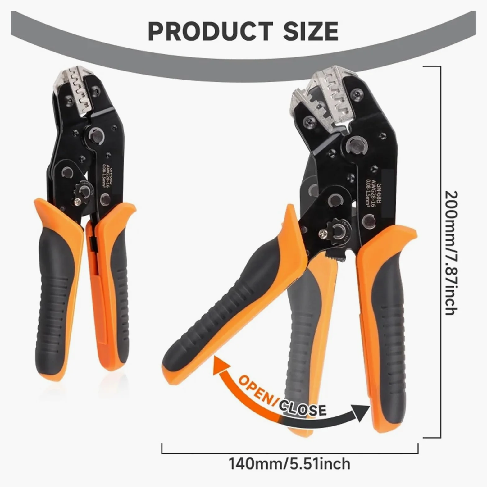 Pinza crimpatrice a cricchetto con ganascia 8B for JST MOLEX a canna aperta, non isolata, terminali a testa, connettori coassiali solari(SN-68B 5JAW)