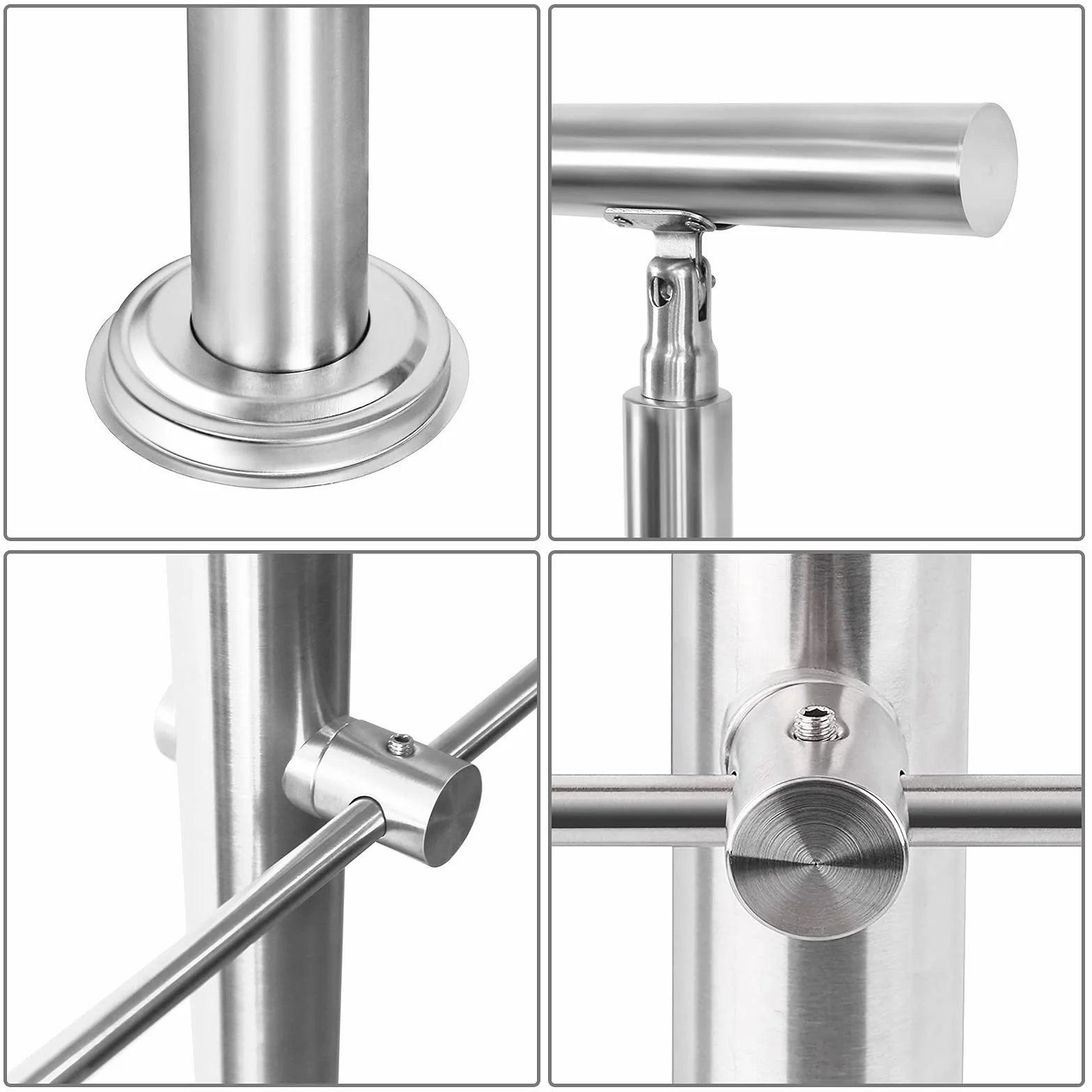Corrimano in acciaio inox, ringhiera per scale, parapetto, balcone, 180 cm, con 4 barre trasversali Ø 42 mm, per interni ed esterni