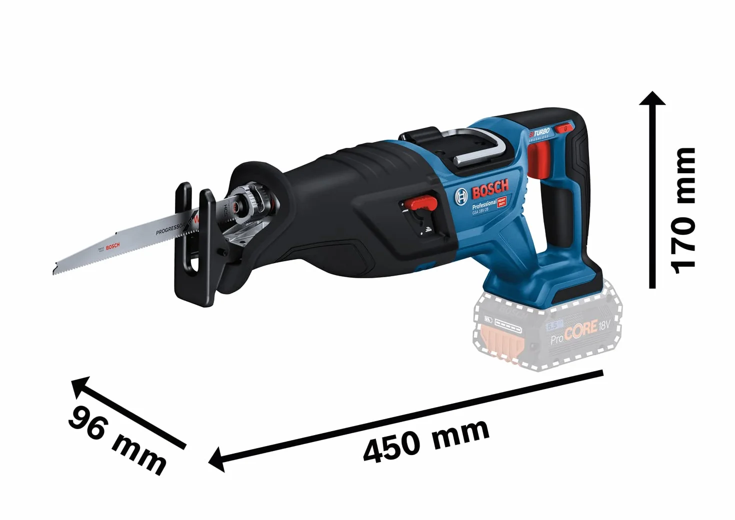Bosch Professional 18V System Sega universale a batteria BITURBO GSA 18V-28 (senza batteria/caricabatteria)