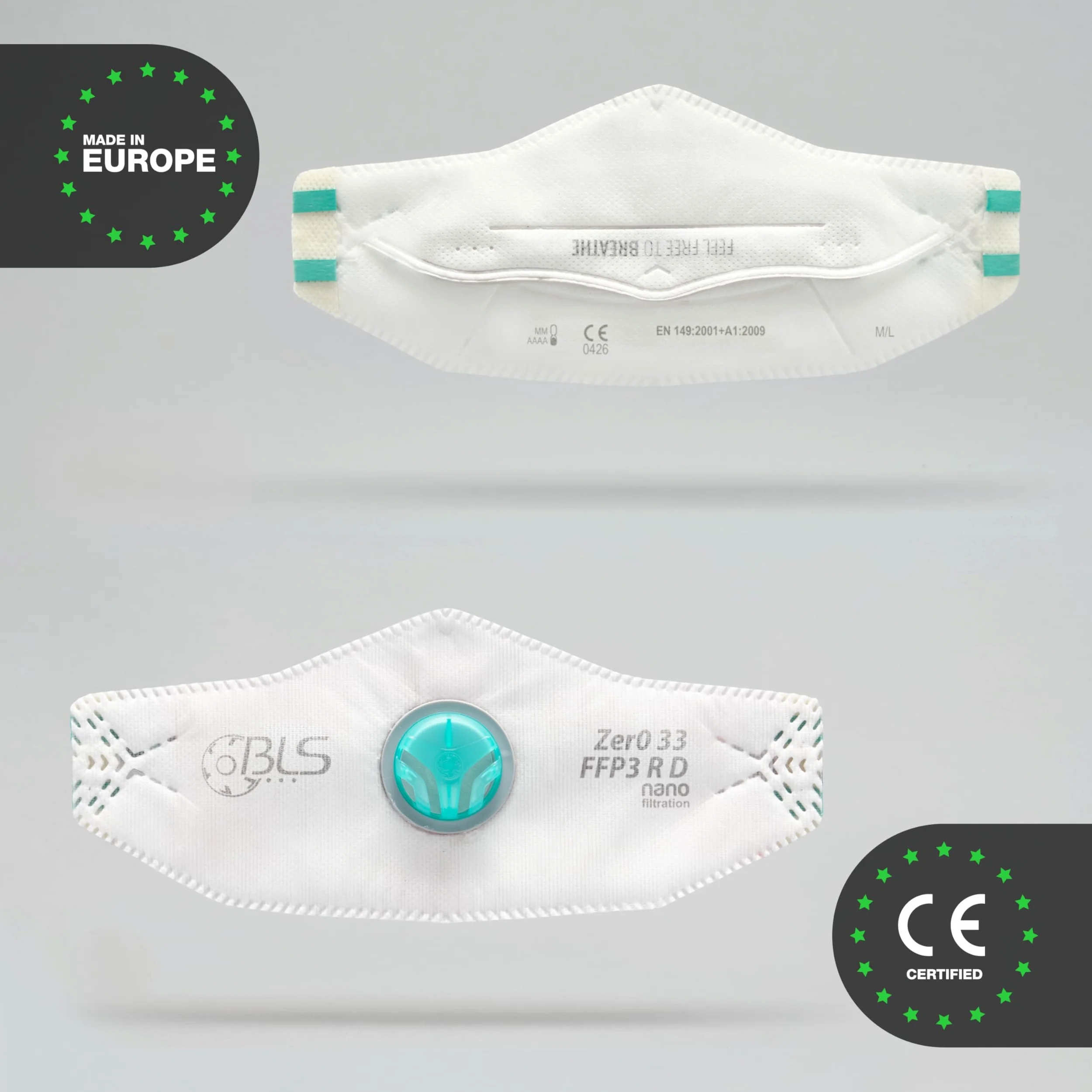 BLS Zer0 33 Facciali Filtranti Riutilizzabili FFP3 R D | Mascherine Piatte con Valvola di Espirazione e Imbustamento Singolo | Per Polveri, Falegnameria, Edilizia, Saldatura e Fai da Te