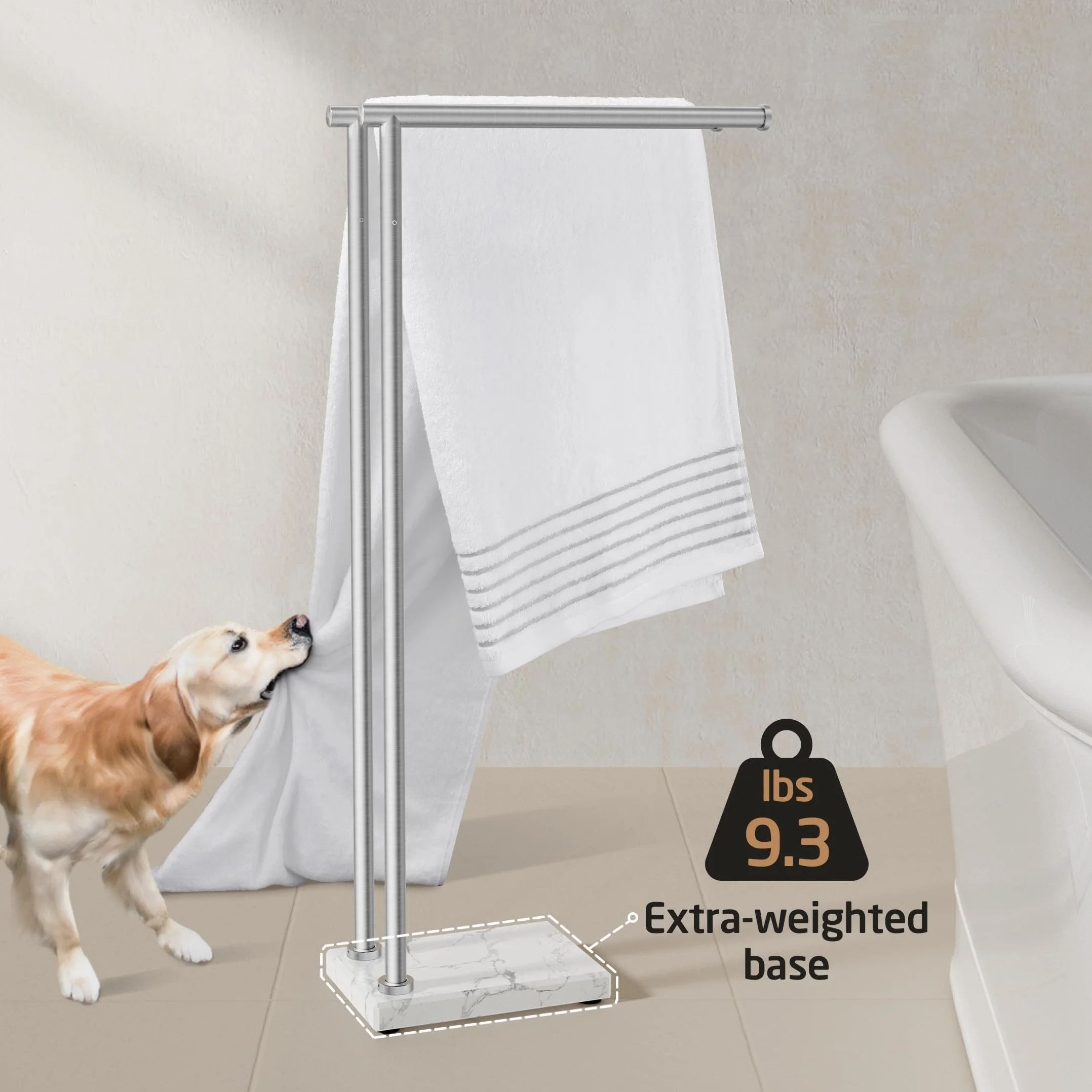 KES Porta Asciugamani Bagno da Terra Doppia Porta Asciugamani con 2X Più spesso Base Marmo Porta Asciugamano Acciaio Inossidabile 18/8 Portasalviette Spazzolato, BTH235-2