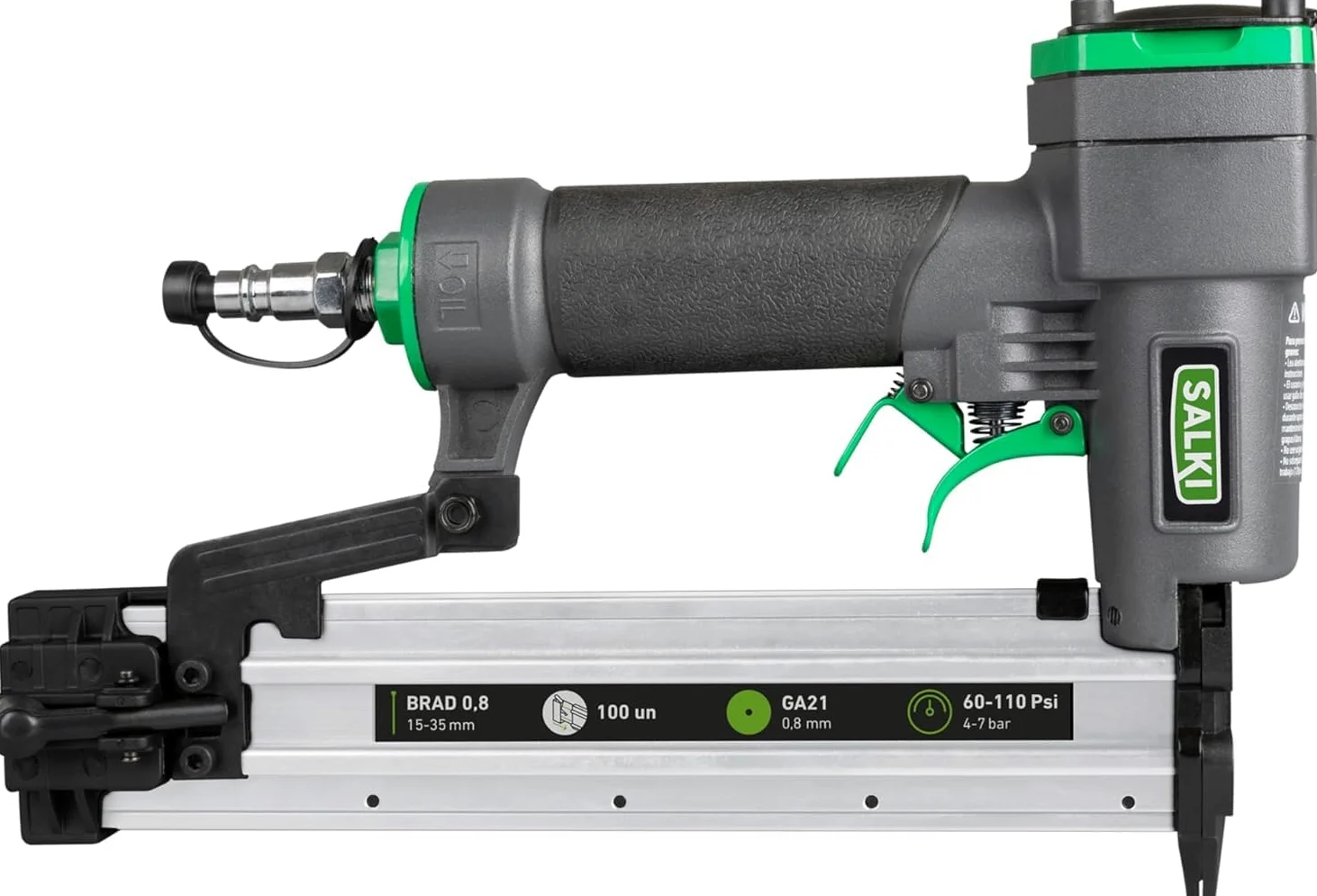SALKI Chiodatrice ad aria compressa CSK PB08 + 2.000 pin 0,8 x 30 mm + 2.000 chiodi brad 0,8 x 30 mm | pistola per unghie ad aria compressa | morsetto per falegnameria e lavorazione del legno