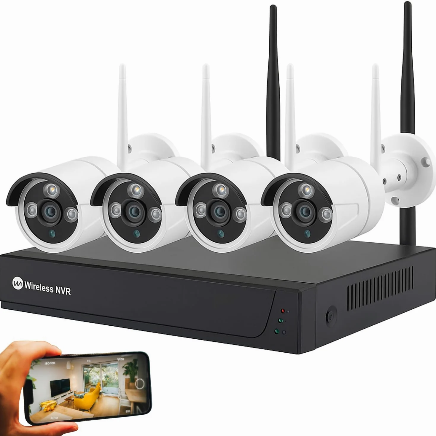 DE ROSA SHOP Kit Videosorveglianza Wireless, HD 4 Telecamere WiFi, Sistema IP Remoto con NVR, Supporto 5G e Connessione LAN, Sistema di Sorveglianza con Rivelazione Movimento.