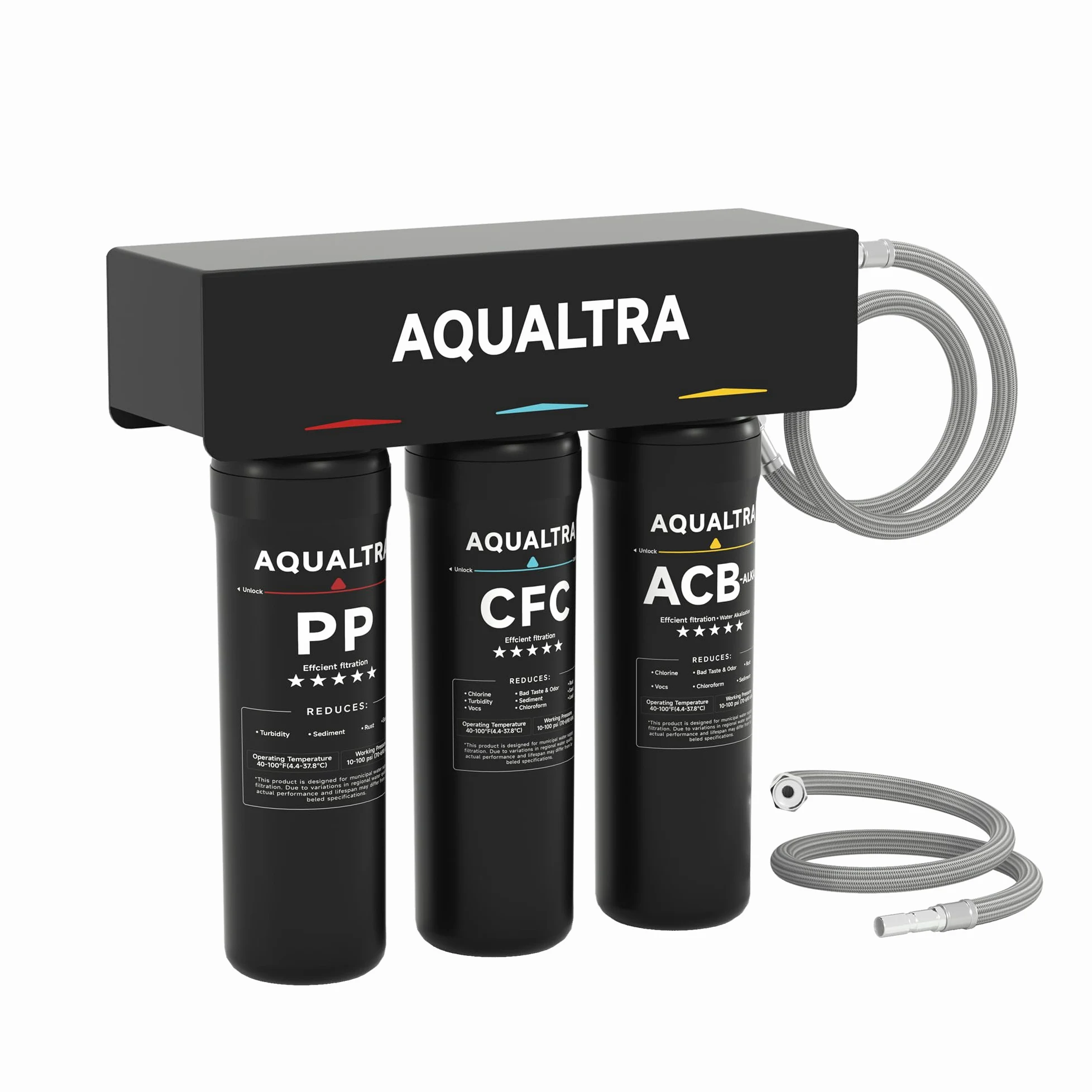 AQUALTRA USF-3B-10 Sistema filtrante sottolavabo leggermente alcalino, 30000–121 000L, riduce PFOA, PFOS, cloro, piombo, mercurio, cloramina, fluoro, particelle di microplastica, cattivo gusto e odore