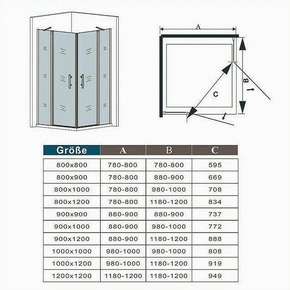 80x120x195cm Box Doccia Angolare Doppie Porte Apertura Battente-saloon Vetro Trasparente Anticalcare Con Barre Stabilizzatrici