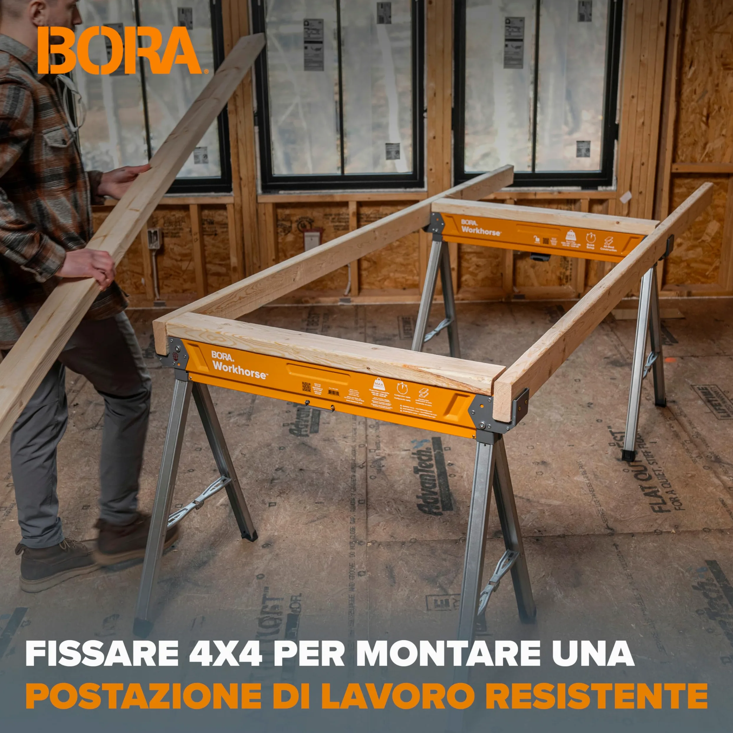 BORA Workhorse PM-3350T – Coppia Cavalletti da Lavoro Pieghevoli in Acciaio, 612 kg per Cavalletto, Uso Professionale