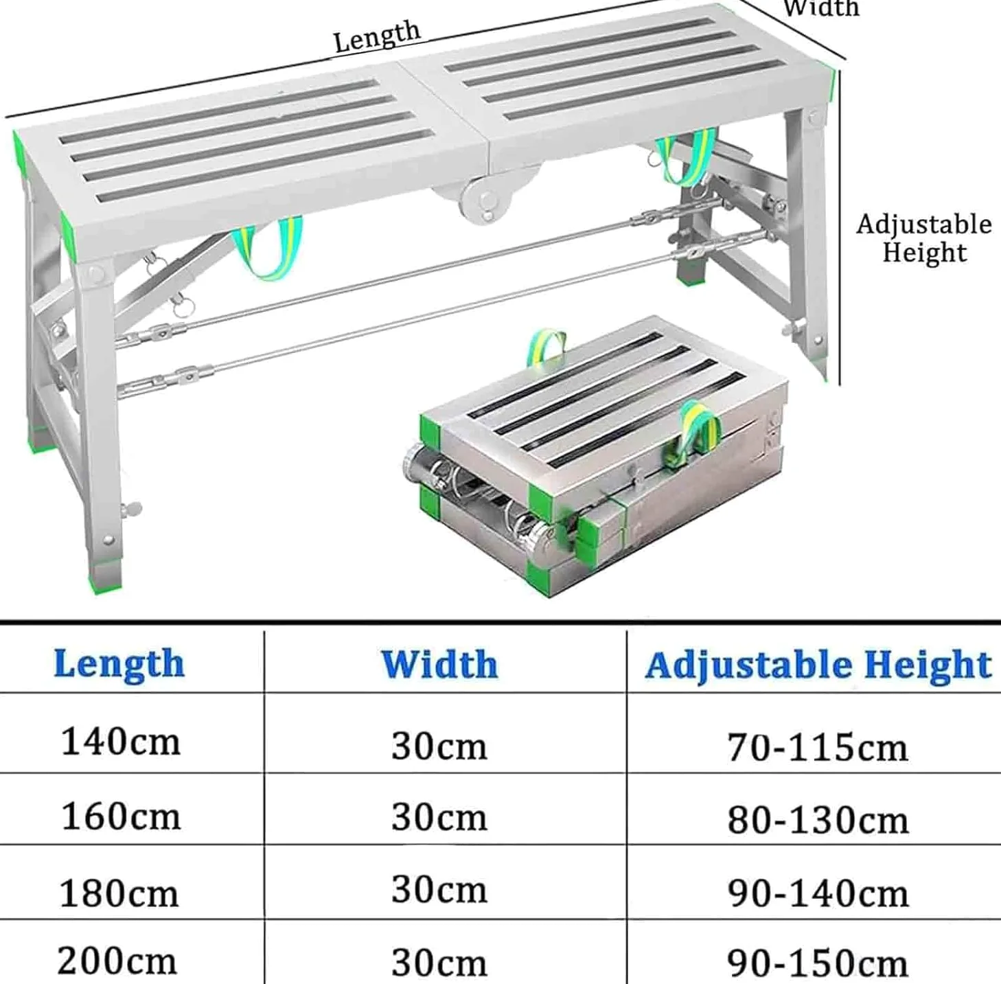 Piattaforma da Lavoro Pieghevole in Alluminio, Trabattello 400 kg capacità di Carico, per La Pulizia di Pareti Alte Verniciate, Cartongesso, Decorazioni per Camper,140 * 40cm