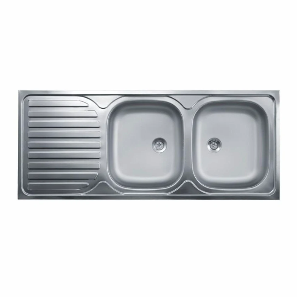 Lavello cucina due vasche con gocciolatoio sx acciaio da appoggio 50x120 cm