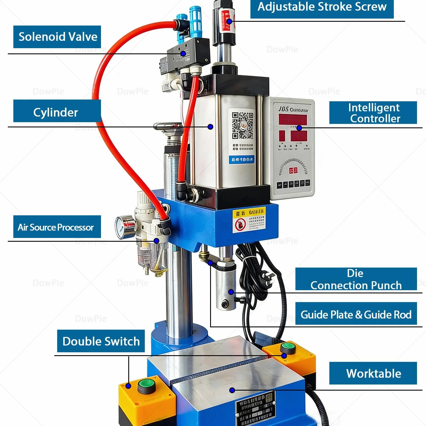 Macchina per stampaggio Pneumatico ad Alta precisione, pressa pneumatica con 4 configurazioni opzionali per Officina, pressa per Cuscinetti, rivettatura e stampaggio di materie plastiche. B