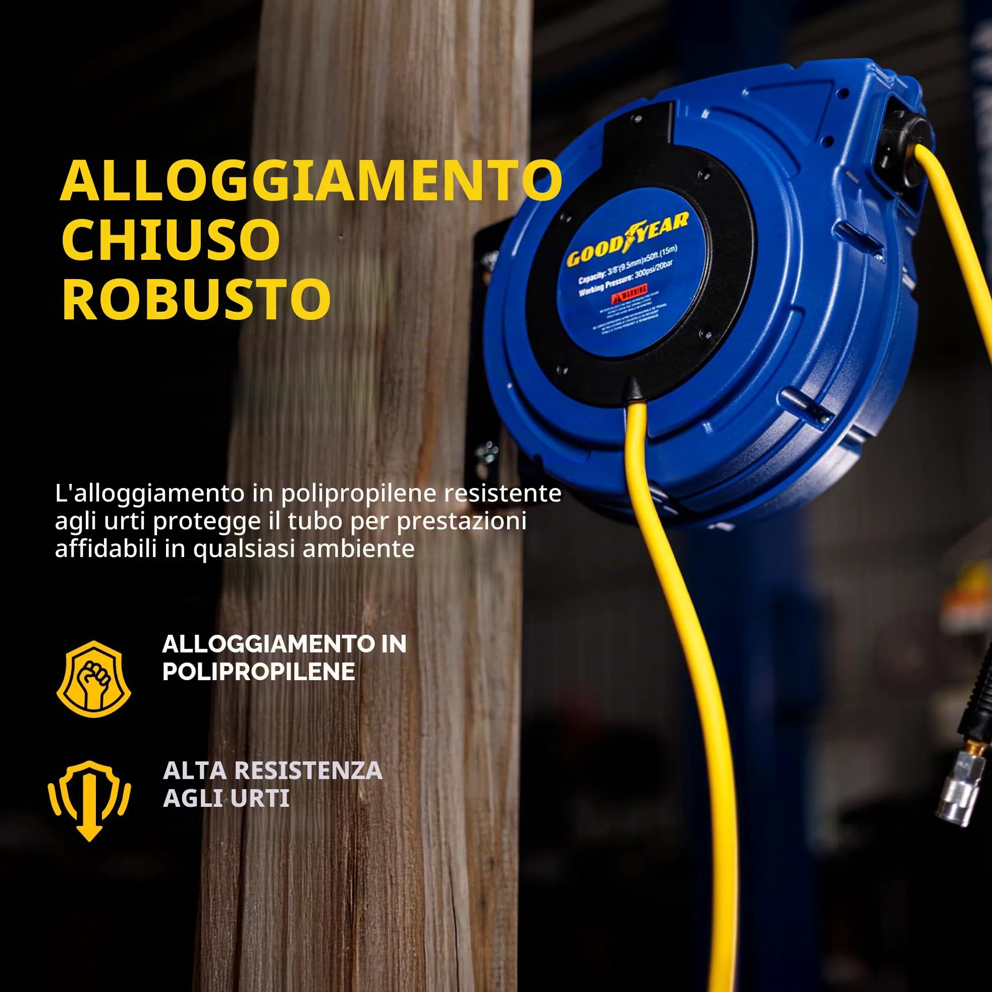 Goodyear 27527153g Chiuso Retrattile compressore d'Aria/Acqua avvolgitubo con 3/8 in. x 50 ft. Ibrida Polymer Tubo Flessibile, Max. 300psi