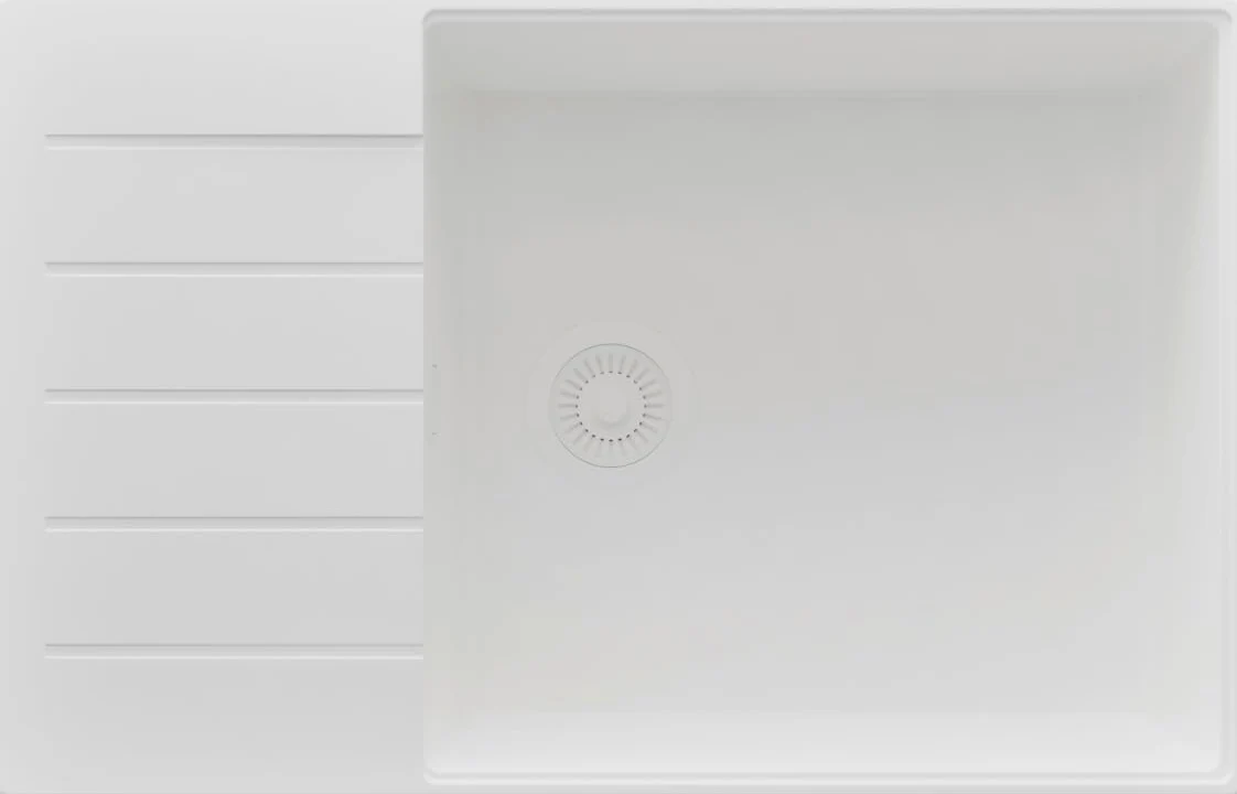 PRIMAGRAN Lavello da Cucina Tutto Bianco 78x50cm, Lavandino in Granito a 1 vasca + Sifone Classico, Lavabo da Cucina Incasso al Mobile 60cm - Copenhagen Top S572
