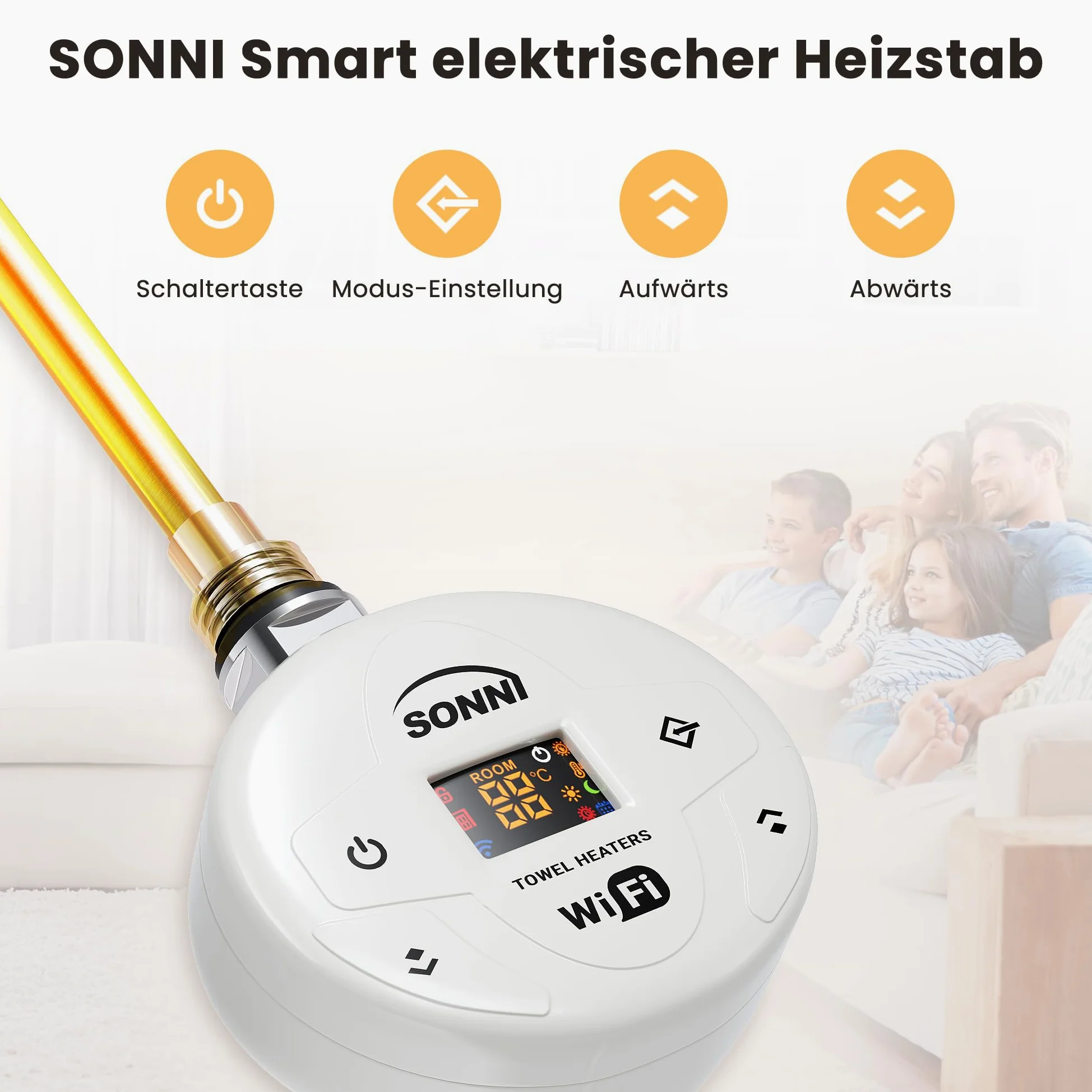 SONNI Scaldasalviette elettrico da bagno, 1000 x 500 mm, bianco, con barra riscaldante WiFi, 600 Watt, piatto, scaldasalviette elettrico, con elemento riscaldante intelligente per radiatori da bagno