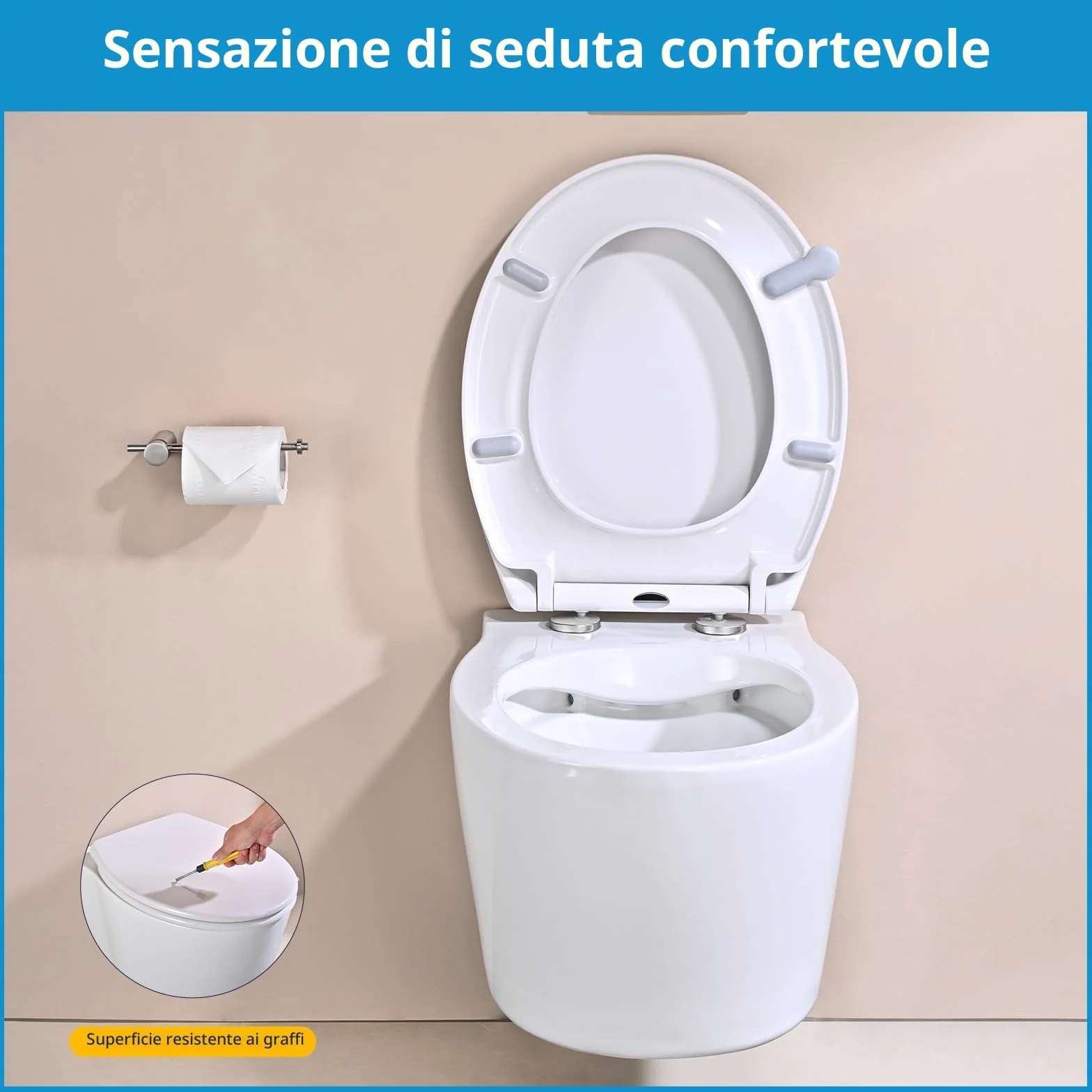 YEAUPE PRO Tavoletta wc Universali O Forma,Sedile WC Urea-Formaldeide Chiusura Ammortizzata tavoletta wc con Sgancio Rapido a un Pulsante, Bianco 44,6 * 37,5 * 5,2CM