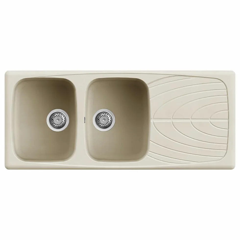 Elleci Lavello Incasso Master 500 2 vasche con gocciolatoio 116×50 Bianco Antico Granitek LGM50062