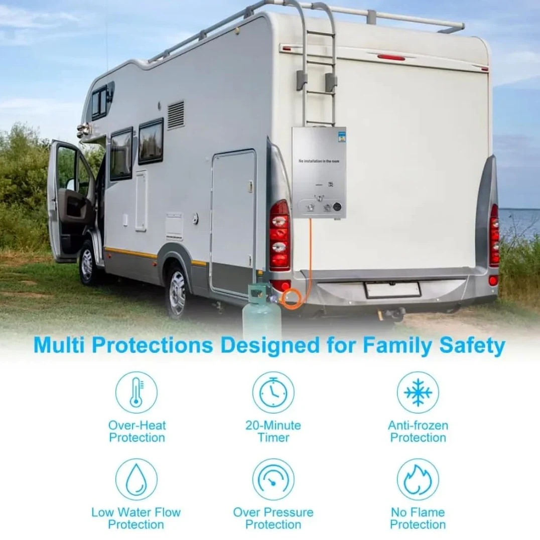 Scaldabagno a Gas GPL Propano, 16L 32kW Scaldabagno a Gas con Soffione Doccia, Scaldabagno a Propano Senza Serbatoio per la Casa per Abitazioni, per campeggio, doccia per cavalli