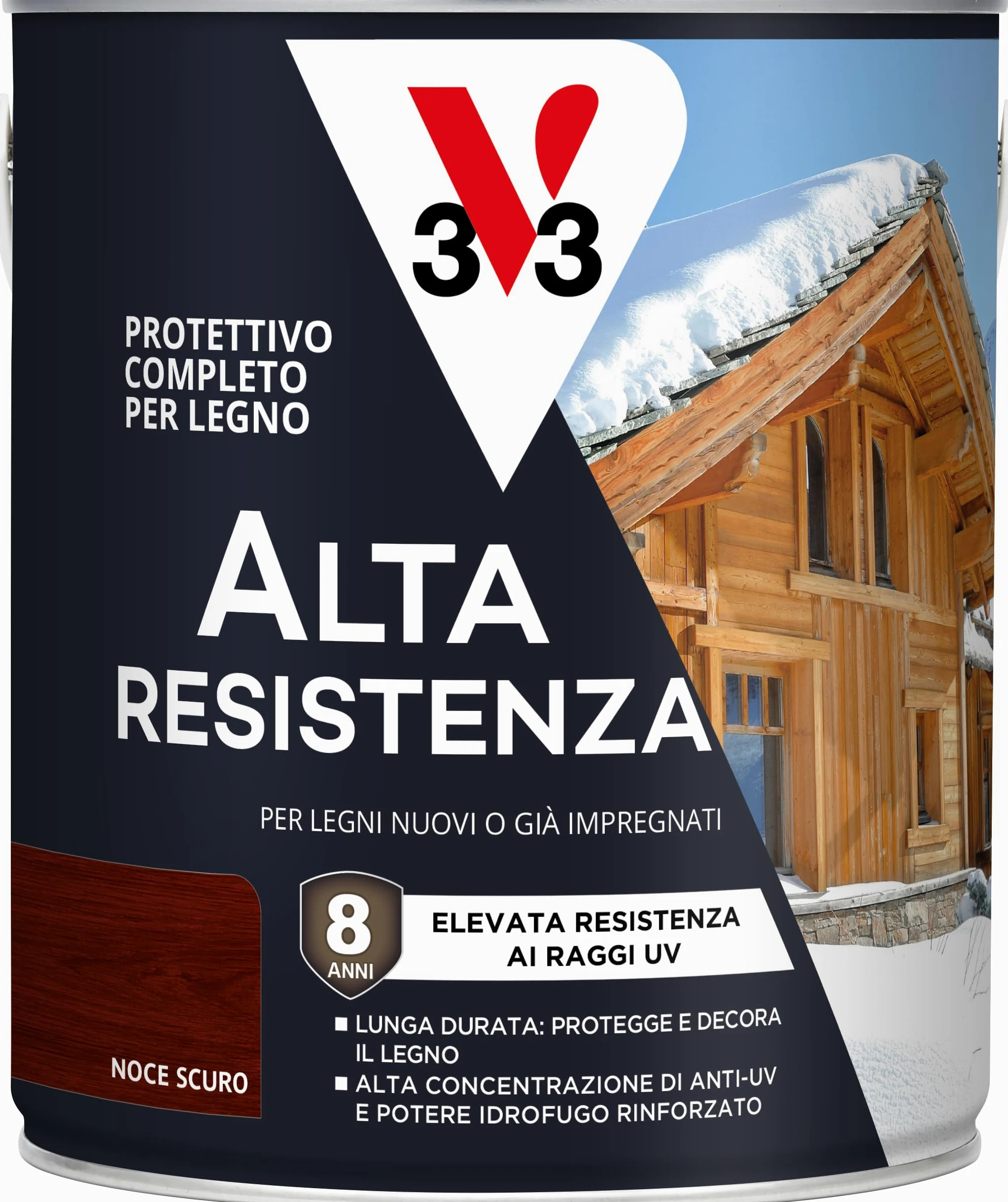 V33 Protettivo Completo per Legno a Solvente Alta Resistenza Noce Scuro 2,5 L
