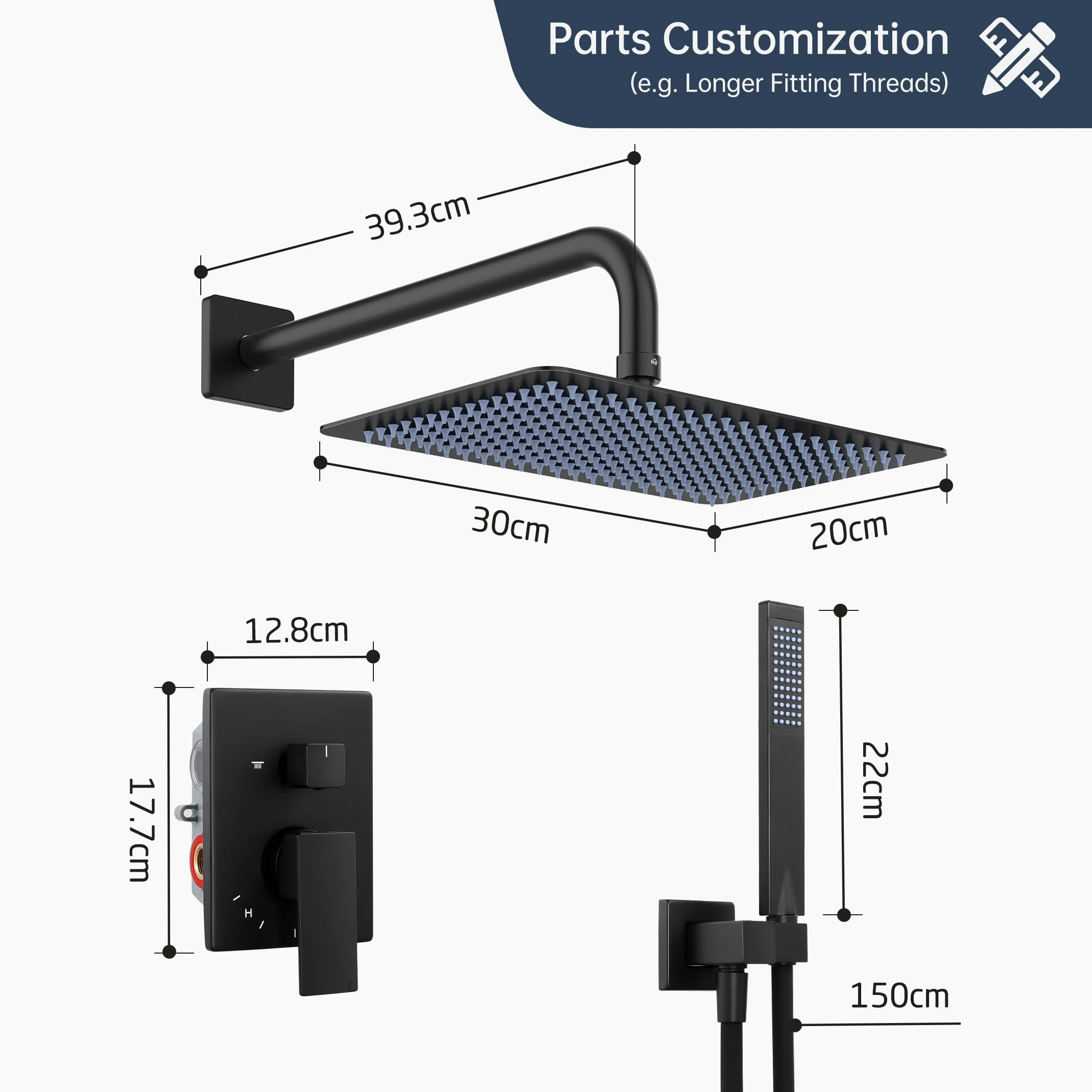 KES Set Doccia Incasso Nero Sistema Doccia Completo Miscelatore a 3 Funzioni Soffione Doccia a Parete con Palmare Incluso Corpo Valvola Ruvido e Kit di Rifinitura, X6242S12-BK