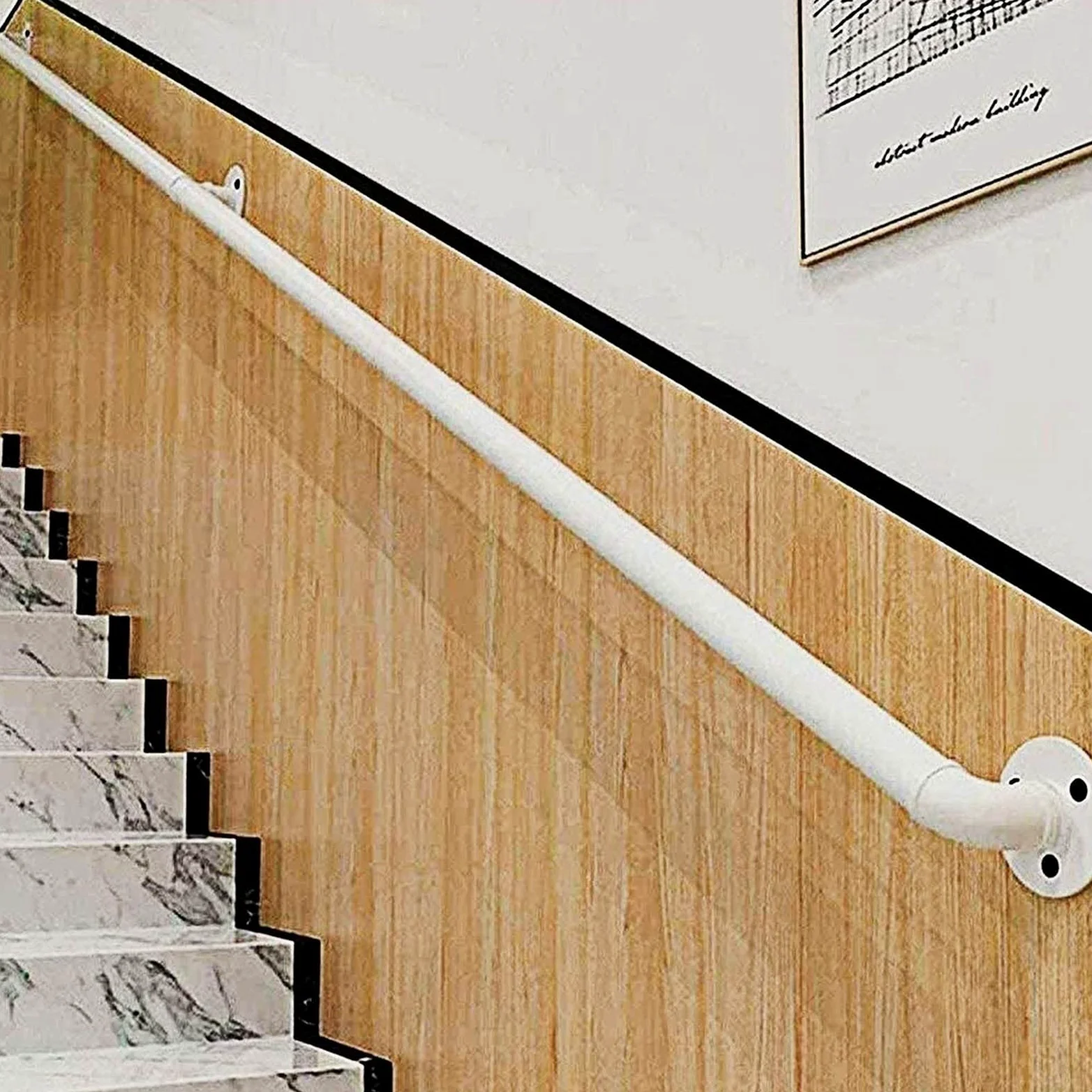 Bianco Scale Ringhiera Corrimano 1m 2m 3m 4m 5m 6m, Asta di Supporto Ringhiera Scale per Disabili Anziani Interni Esterni Maniglione/Maniglie - Supporto 200kg (Size : 200cm)
