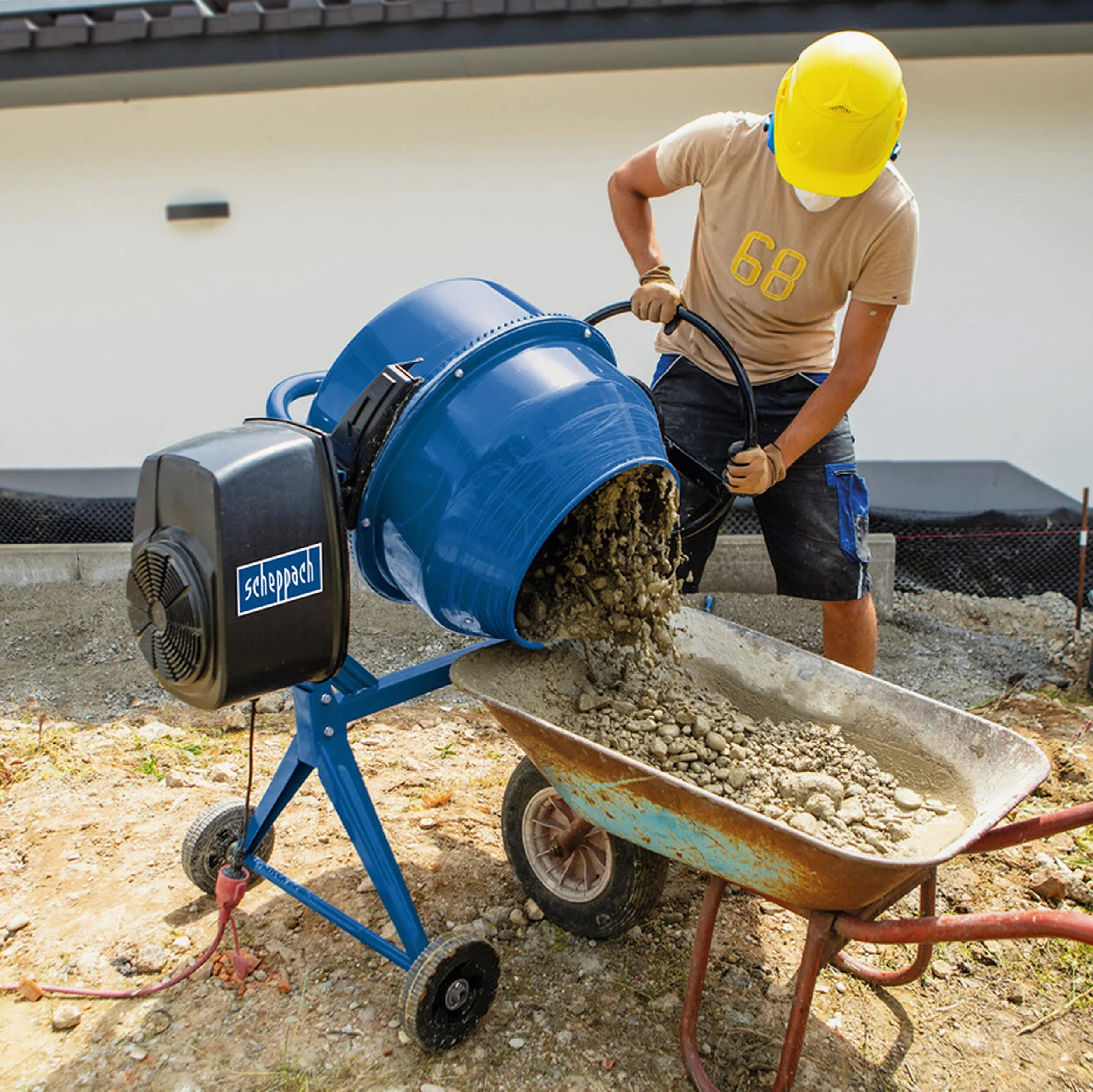 Scheppach Miscelatore per calcestruzzo MIX140 (550 W, capacità 140 L, velocità 26,6 min-1, durevole e robusto, ruote dentate in ghisa)