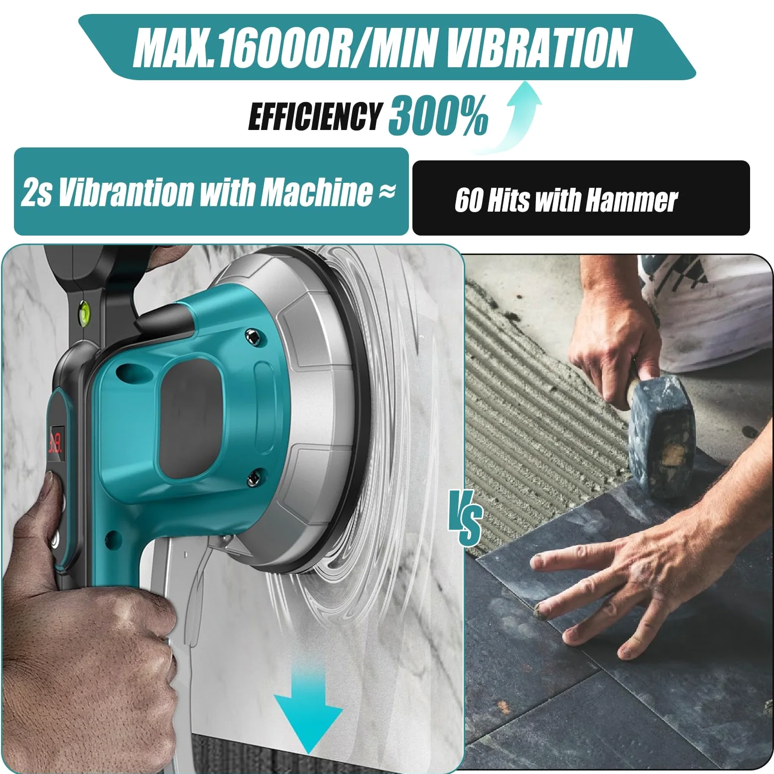Macchina vibrante per piastrelle Makita 18 V, Vibratori per Piastrelle a Batteria da Parete Posa con 10 ingranaggi regolabili, assorbimento 200 kg, display digitale(Batteria Non Inclusa)