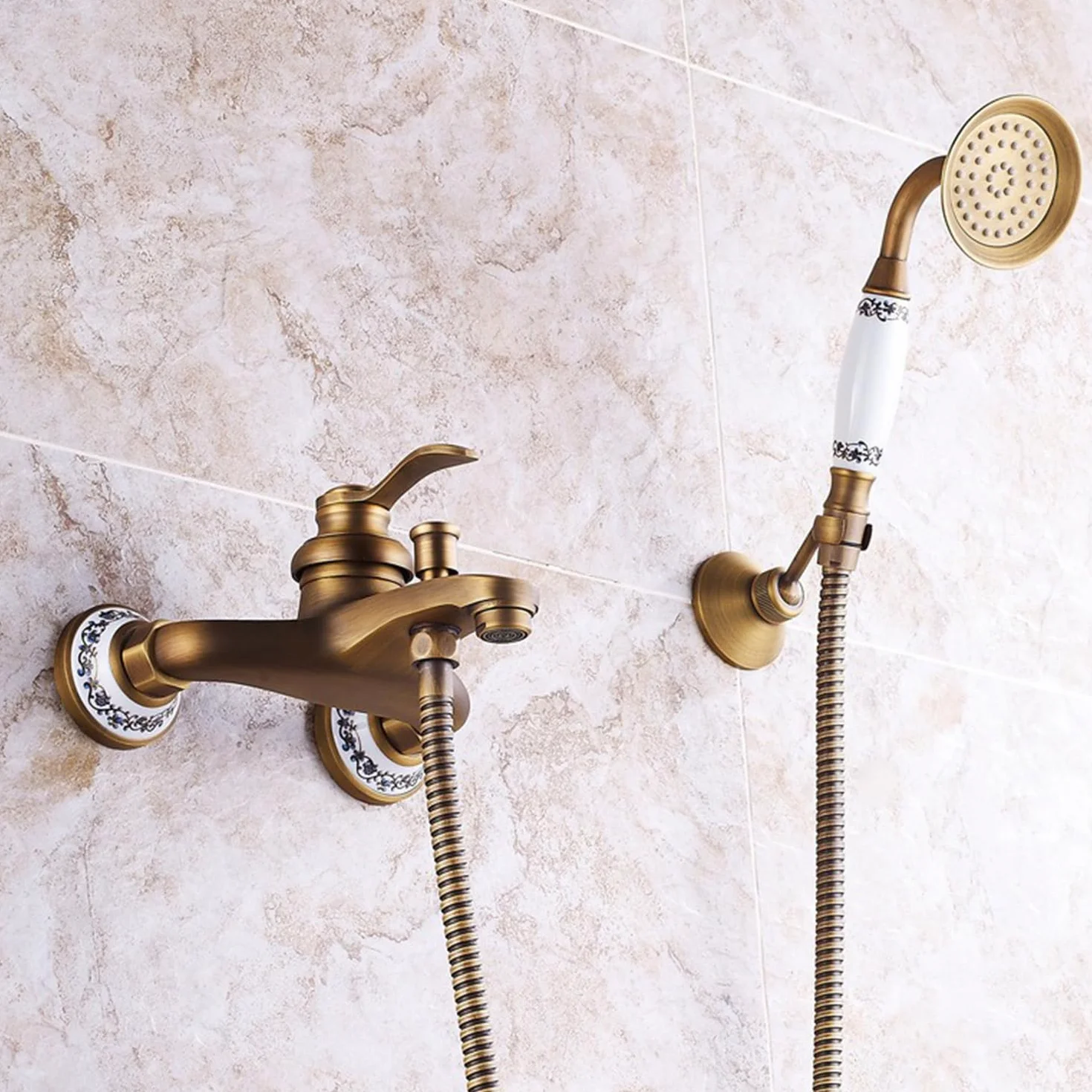 HomeLava Rubinetto per vasca da bagno in ottone anticato con doccetta per vasca da bagno