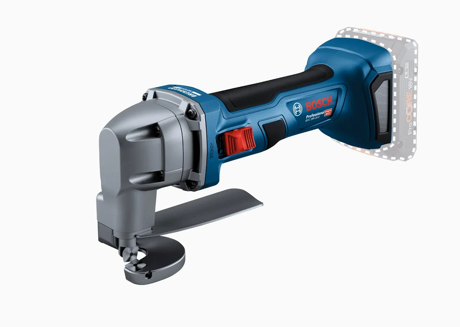 Bosch Professional 18V System Cesoia per lamiera a batteria GSC 18V-16 E (potenza 700 W, diam. impugnatura 156 mm, tecnologia motore brushless, senza batteria/caricabatteria)