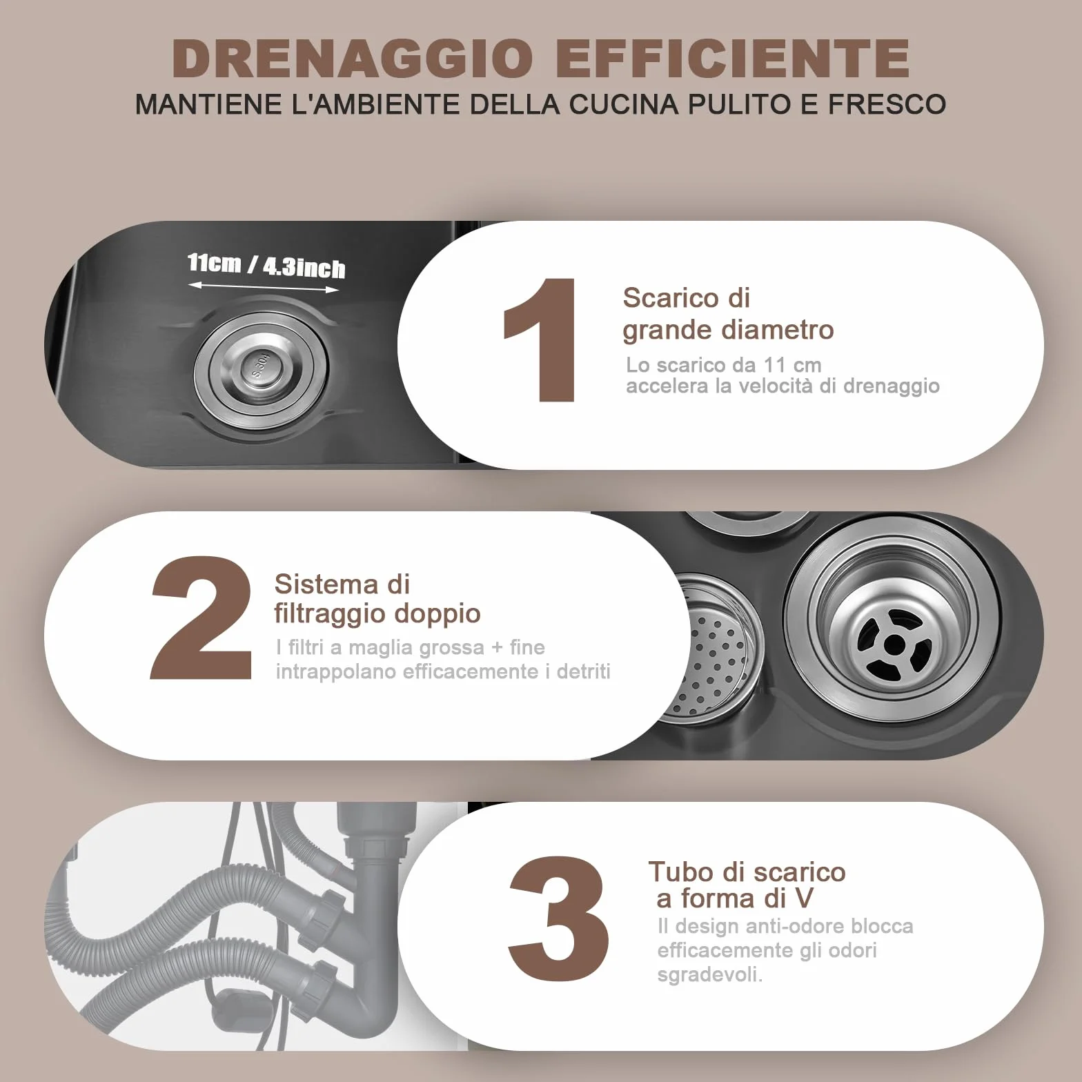Lavello da cucina autoportante, lavello per bucato con armadio in legno, lavello in acciaio inox con doppia vasca, lavello a 2 vasche con rubinetto estraibile, scolapiatti, dispenser di sapone (nero