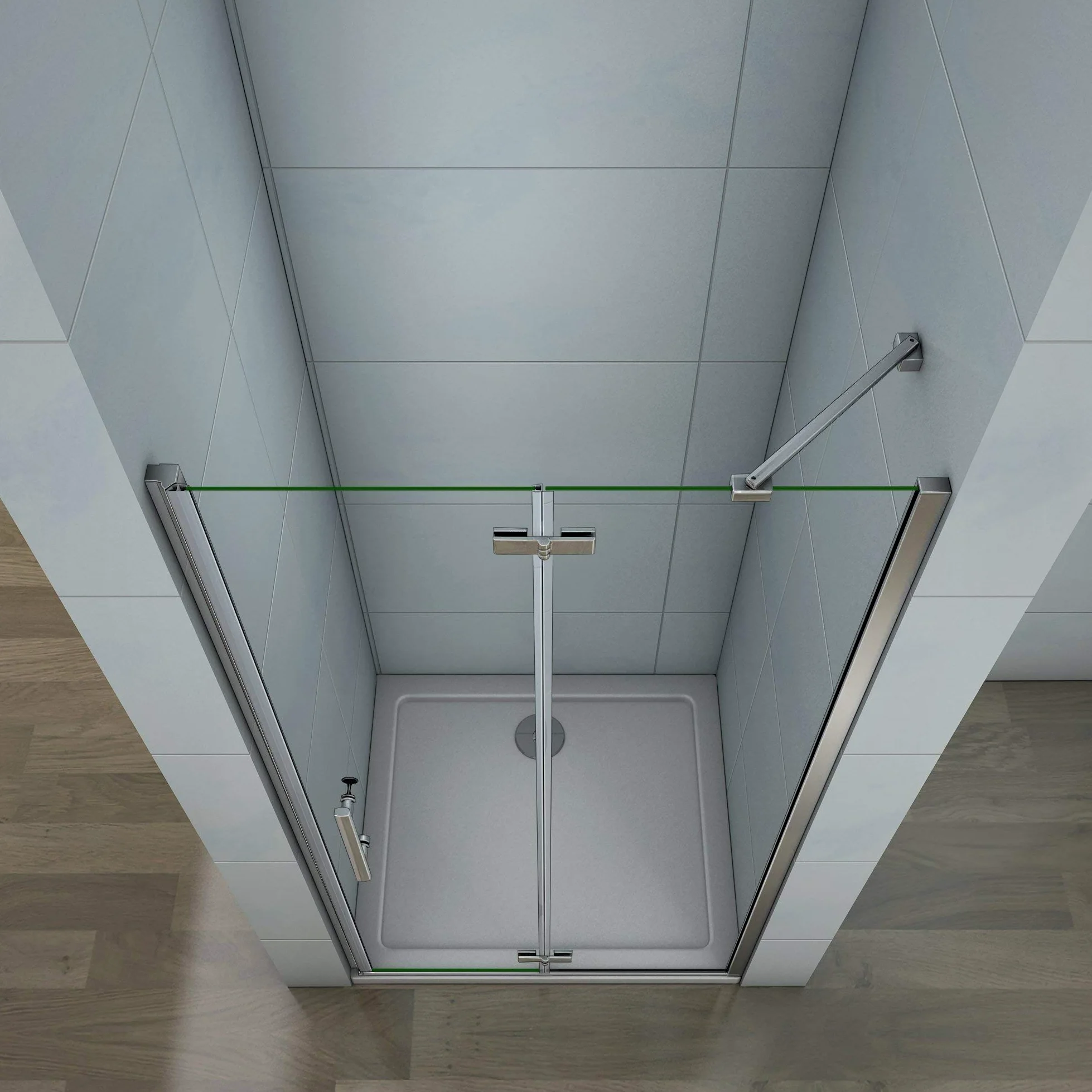 195cm Porta Doccia per Nicchia Apertura Battente Con Barra Stabilizzatrice Vetro 6mm Temperato Trasparente Anticalcare Larga 80cm