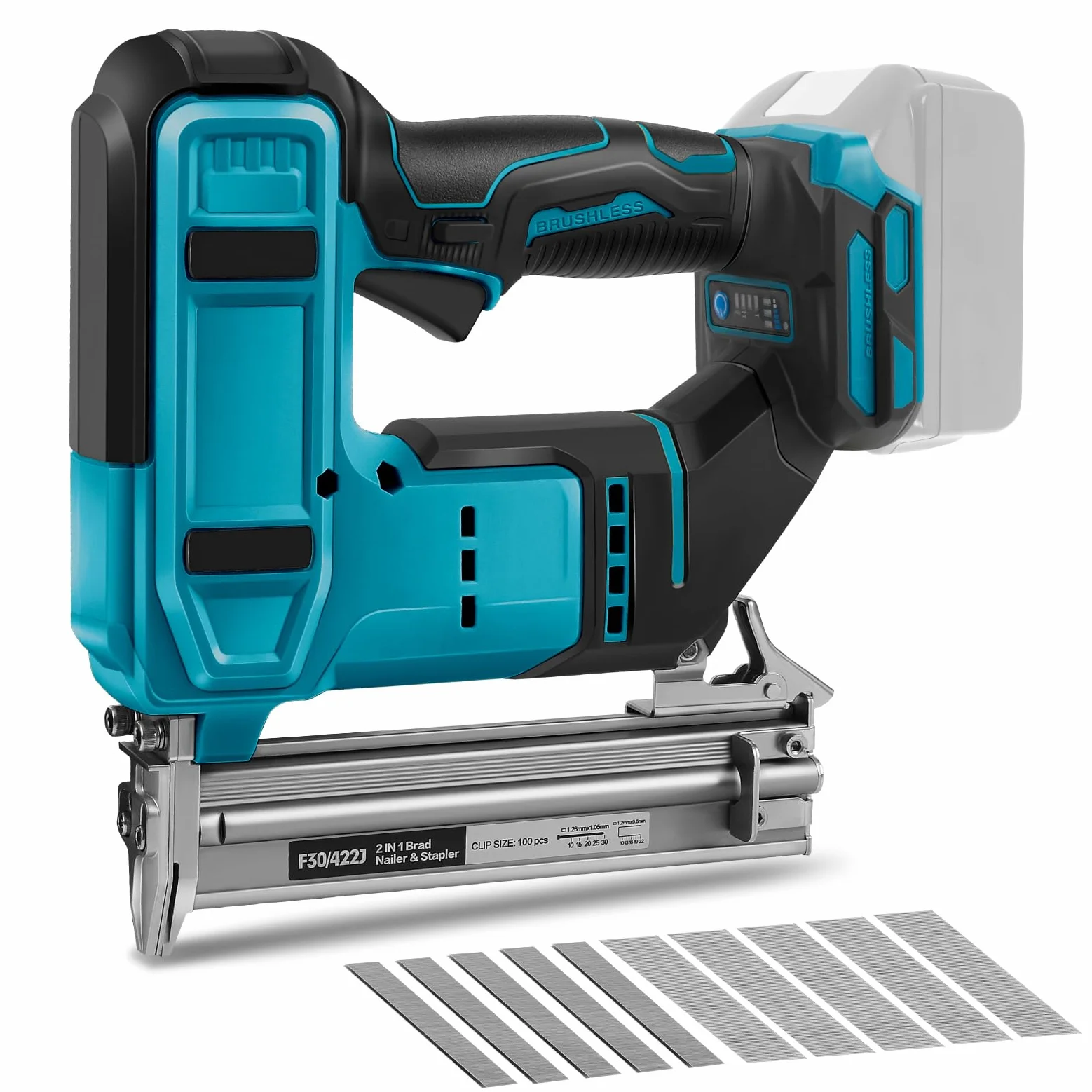Set di chiodi a batteria 18GA compatibile con Makita 18V 2 in 1, pistola per chiodi/graffettatrice senza spazzole, con 500 chiodi e 500 graffette, per hobbisti, fai da te, lavorazione del legno