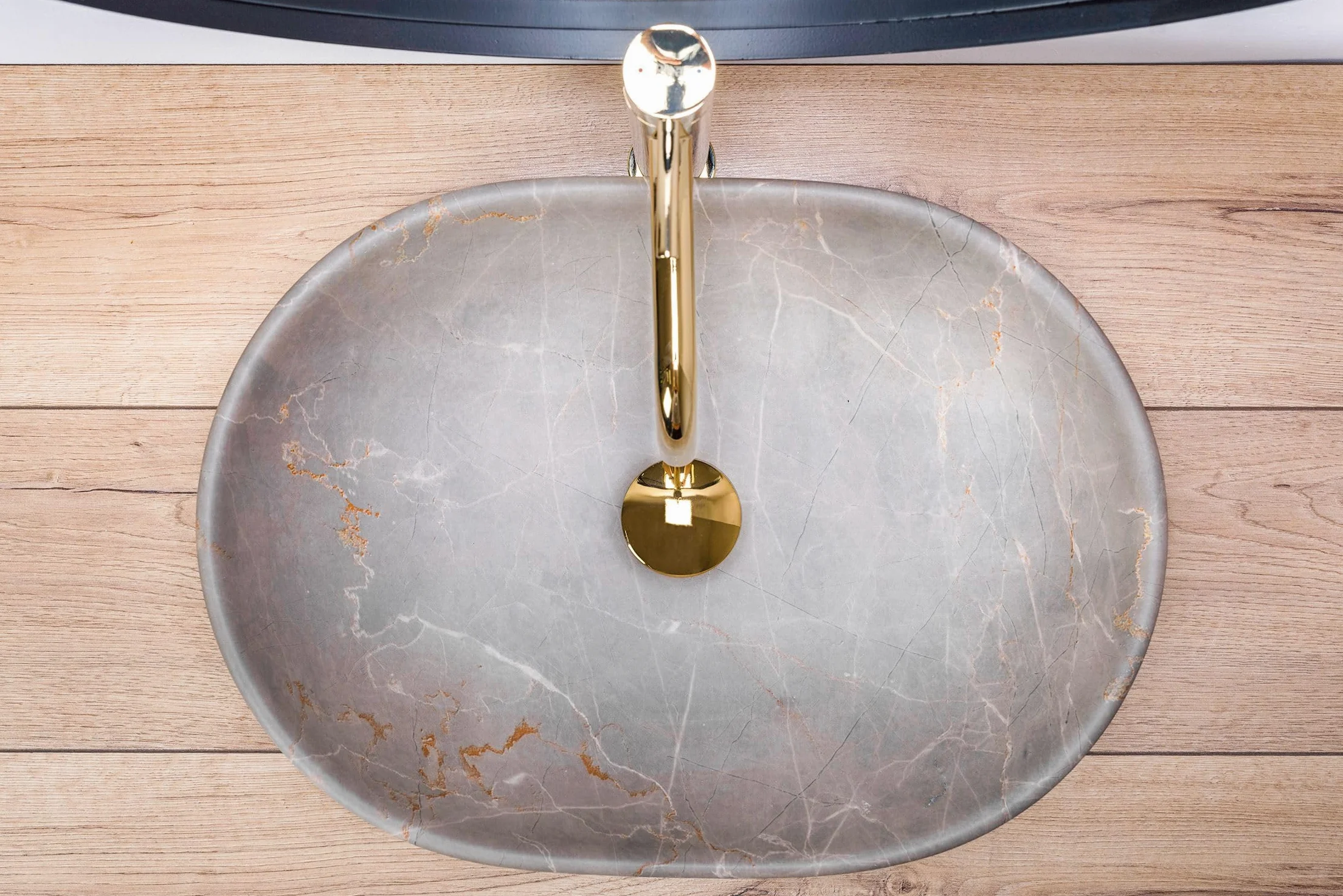 Rea - Lavabo Da Appoggio Lara Beige Lavabo Bagno 485 X 350 X 135 mm In Ceramica (Marrone, Imitazione Marmo)